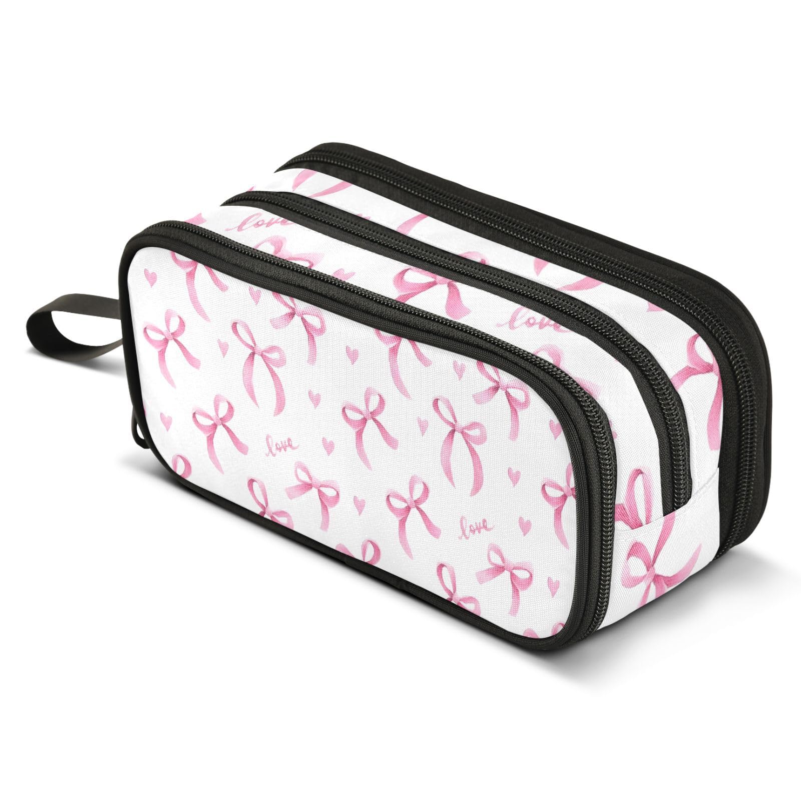 ALAZA Pink Bow B Pencil Case Large Capacity Pencil Pouch with 3 Compartments Stationery Case Pen Bag for Boys Girls Kids Adults School Office