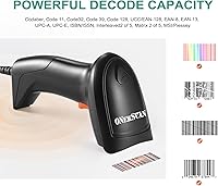Vista 2 de Escáner de código de barras USB, lector de código de barras láser 1D con soporte Plug and Play escáneres de código de barras para almacén