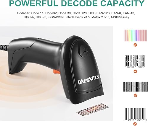 Miniatura 2 de Escáner de código de barras USB 1D, lector de código de barras láser con cable de mano con soporte Plug and Play escáneres de código de barras para