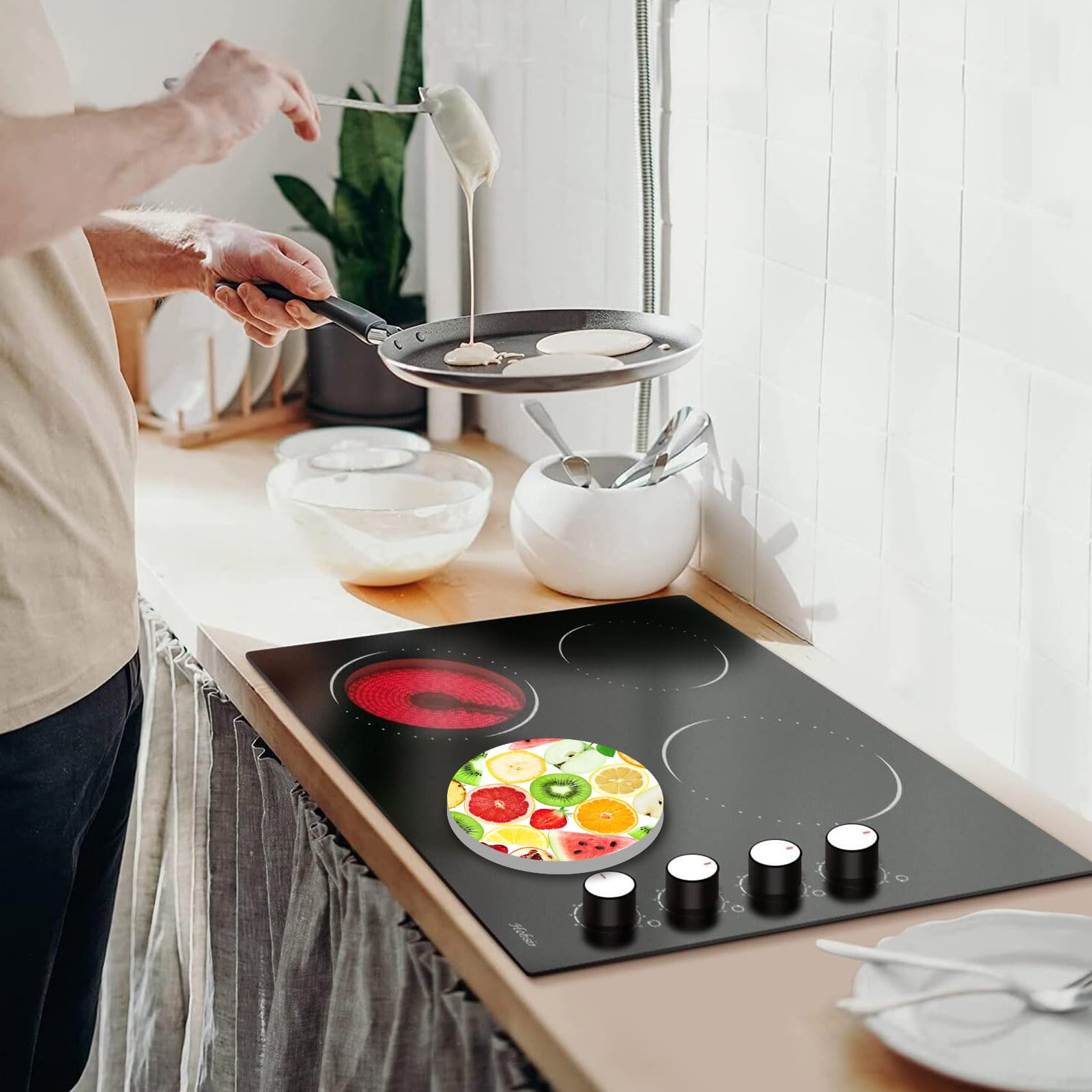 Walarky Frische reife Früchte Kunst Metall runde Herdabdeckungen 4-teilig Herdplatte Herdplatten Herdabdeckungen für Herde Top Brenner Gasbereich Backofenschutz Küchenwerkzeuge Zubehör Kochfeld