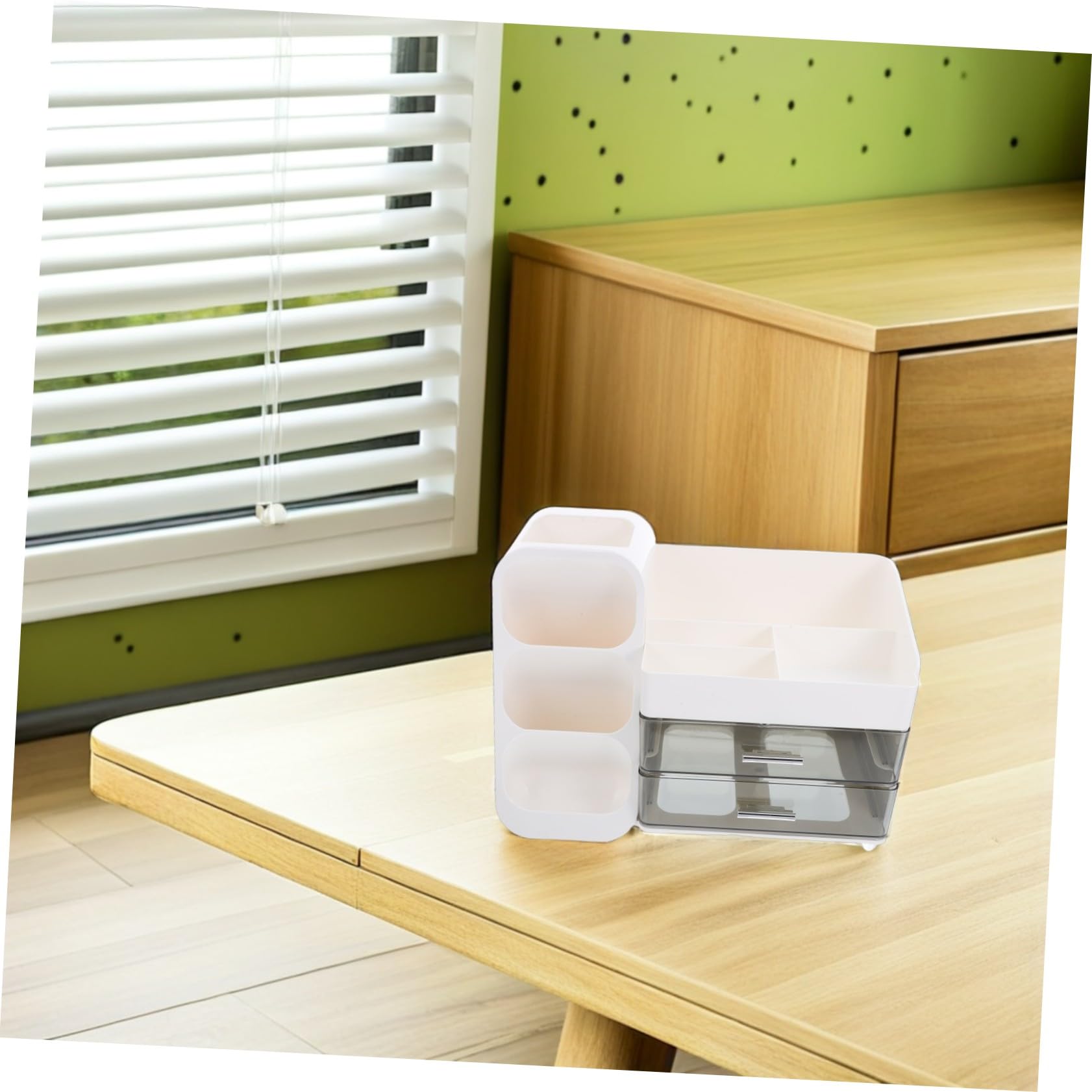 COLLBATH Make-up Organizer Weiß mit Multifunktion Großer Schminktisch Kosmetik Aufbewahrung mit Geteilten Fächern für Lippenstift Pinsel und Hautpflege Stabiler Aufbewahrungsbox für