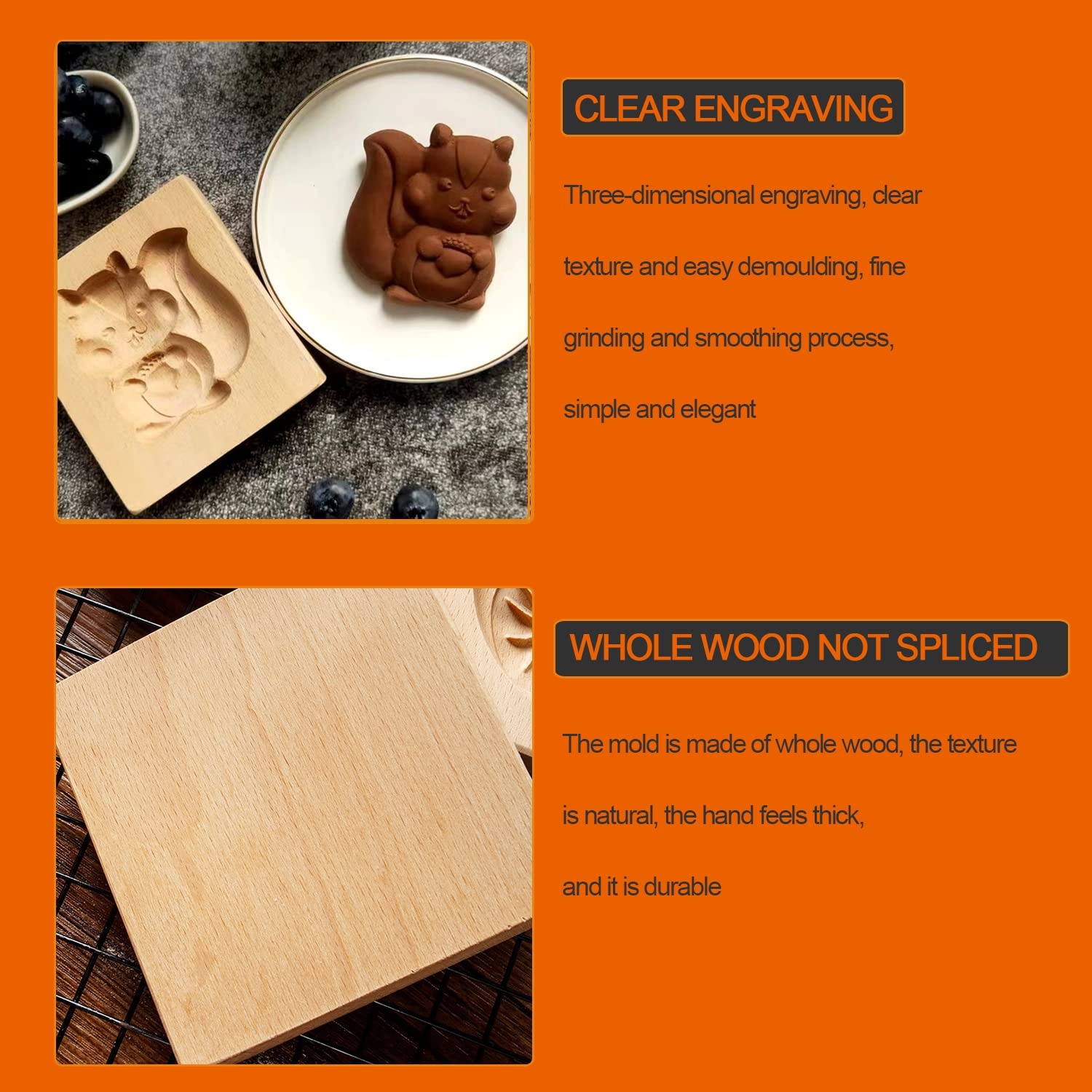 Molde de madera de la galleta, Molde de grabado en relieve for cortador de galletas de madera, 3 de animales divertidos moldes de madera for galletas en 3D, moldes for galletas con formas DIY(F)