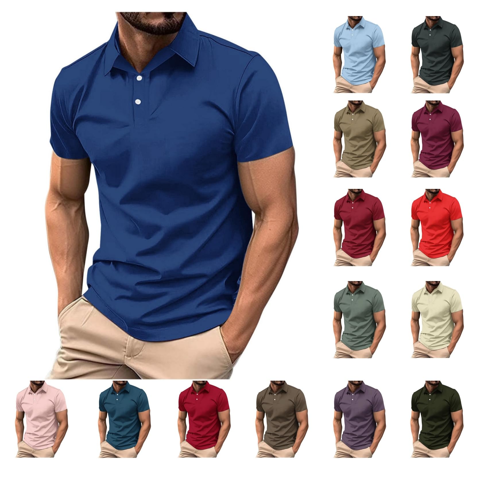 Mens Classic Buttons Shirts Short Sleeve Collared T-Shirt Athletic Slim Fit Pullover Casual Sun Protection Golf Top — view 8