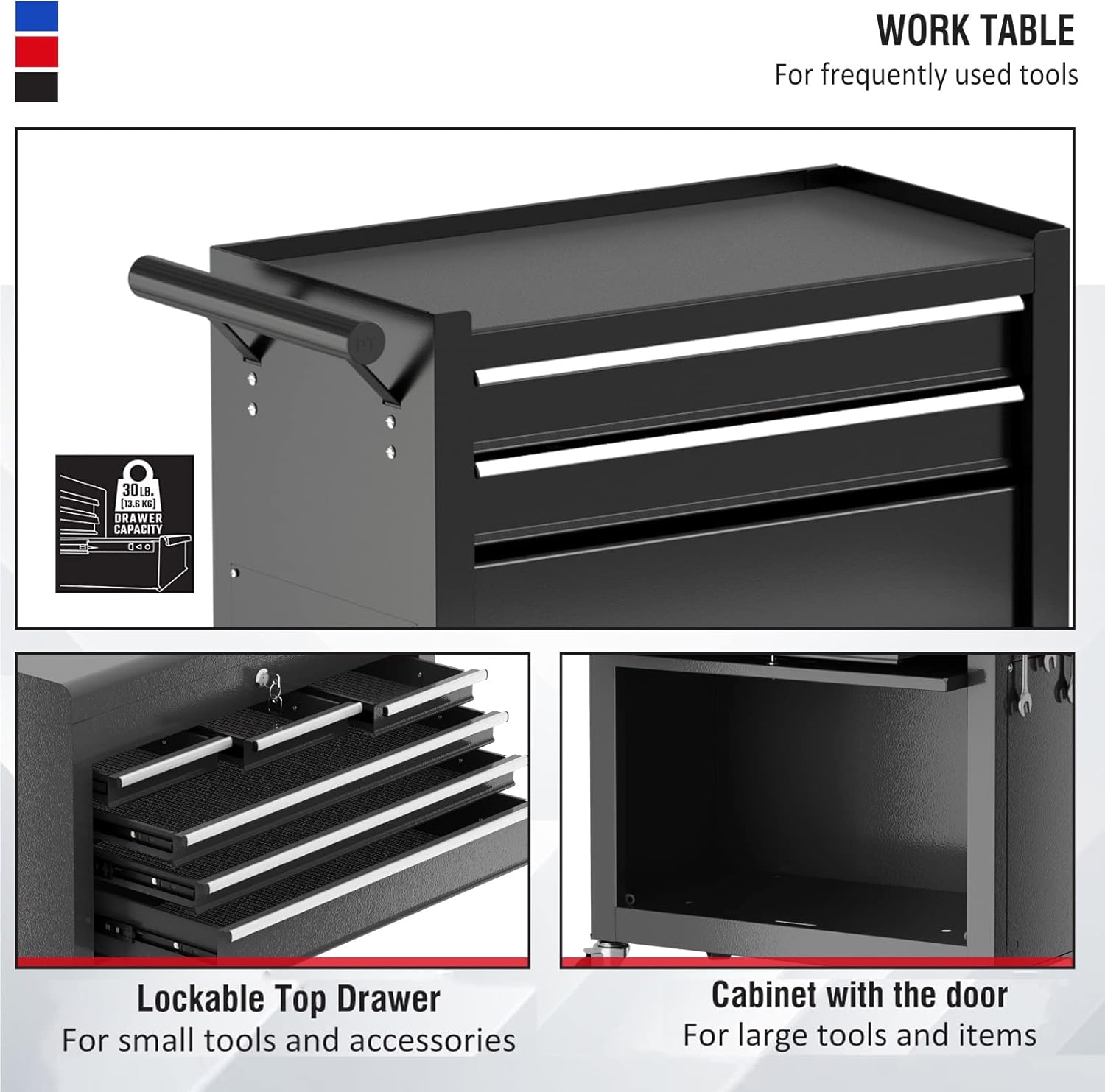 8 Drawers Rolling Tool Chest with Drawers, High Capacity Toolbox on Wheels, Lockable Drawers Tool Box Organization and Storage, Tool Cabinets on Wheels for Garage and Repair Shop(Black)
