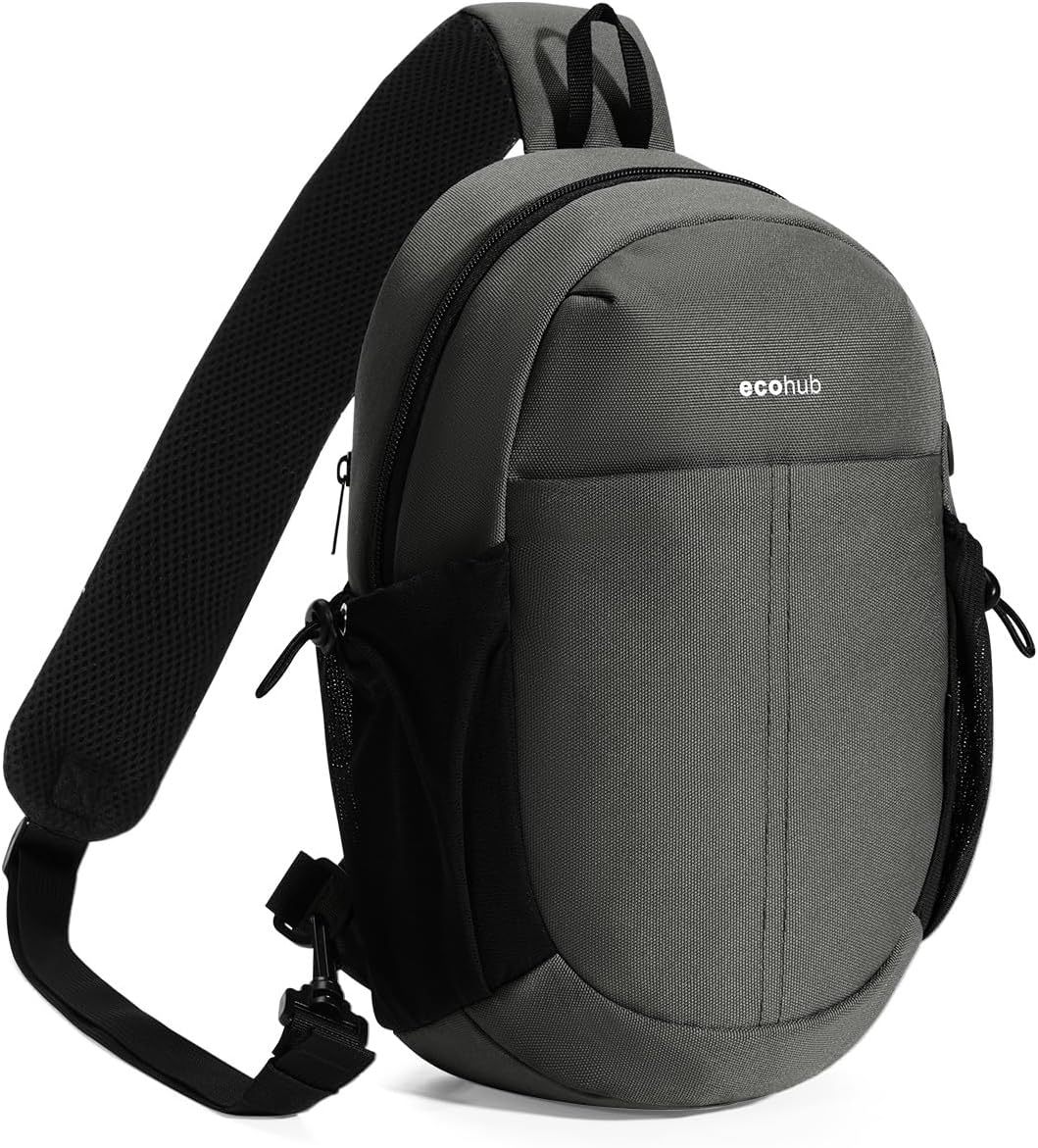 ECOHUB Crossbody Bags for Men with RFID Anti-Theft Lightweight Travel Hiking Sling Backpack Small Sports Shoulder Bag, Grey