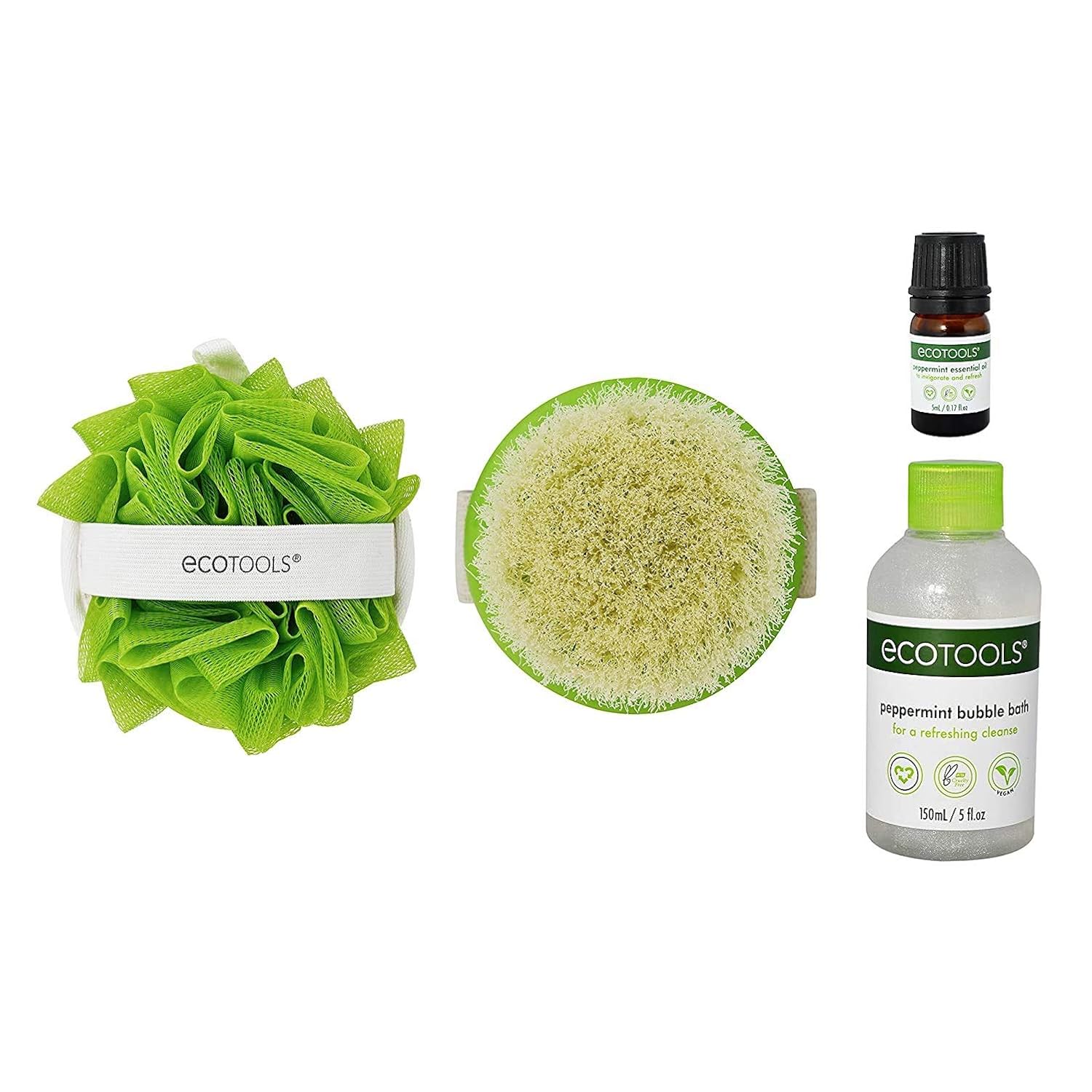 EcoTools Indulgent Bath Kit with Bubble Bath, Dry Body Brush, Loofah Bath Sponge, and Peppermint Essential Oil : Beauty & Personal Care