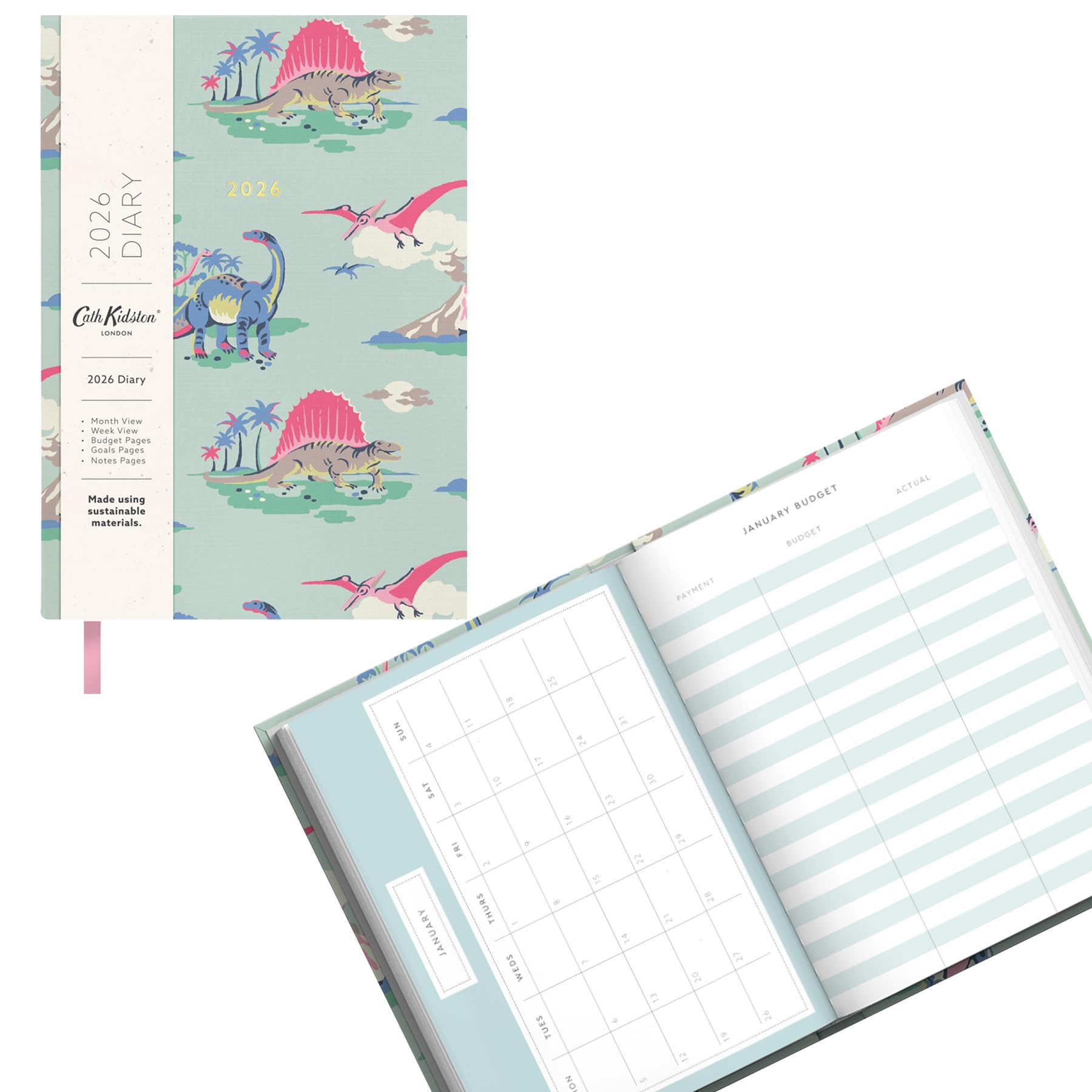 Ohh Deer 2026 Diary Cath Kidston Dinosaur Design - Cloth bound A6 Diary - Week to View with Monthly Planner