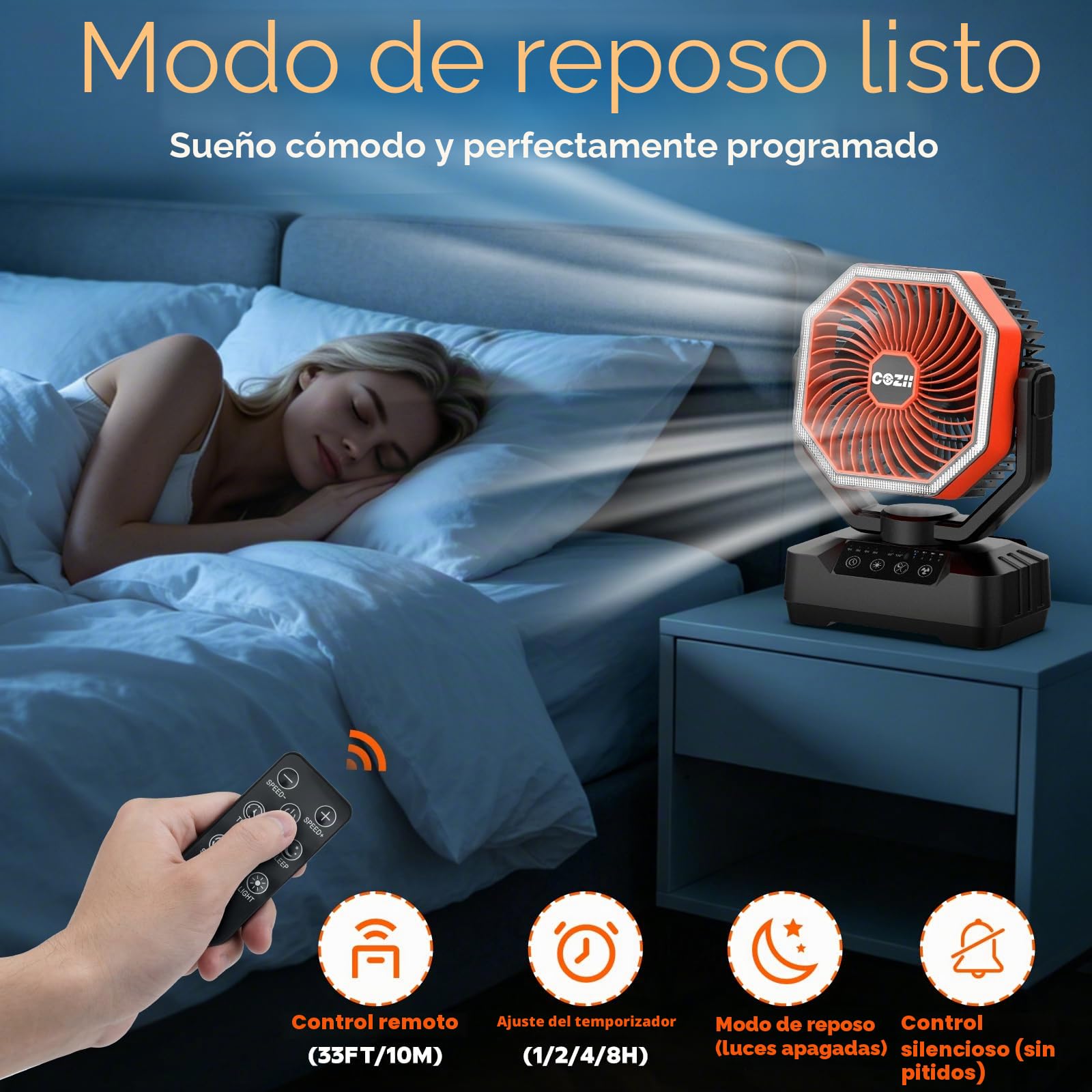 COZII Ventilador Camping 20000mAh Recargable, Ventilador Portatil Oscilante Funciona Pilas, Ventilador de Mesa con 4 Potente Vientos, Ventilador Camper Ideal para Libre, Pesca, Viajes y Oficina