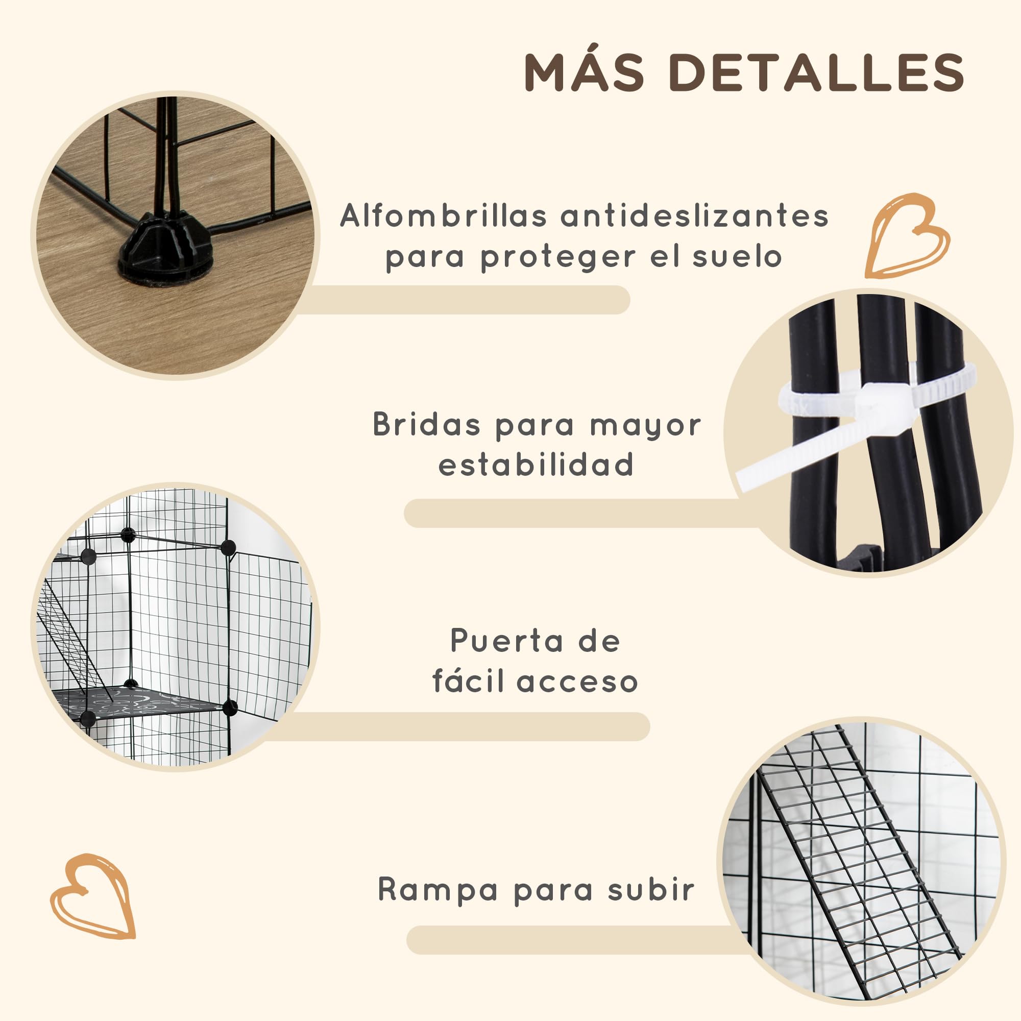 PawHut Jaula para Animales Pequeños de 31 Paneles Parque para Mascotas en Bricolaje con Rampa Corralito para Gatitos Conejos Chinchillas 105x45x105 cm Negro