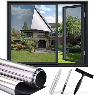 SUNBABY Window Tint for Home, One Way Privacy Film Heat & UV Blocking, Static Cling No Glue Renter Friendly Cover for Home Bedroom, Office & Sliding Glass Door, 17.5 x 118.1 Inch with 3 Tools, Silver