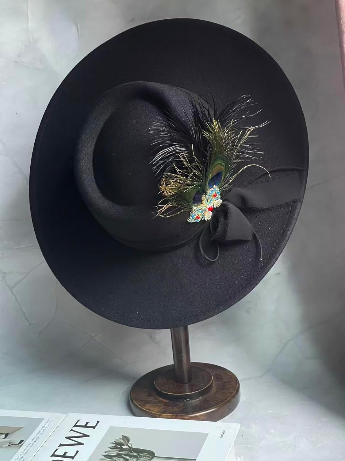 Vintage Wide Brim Fedora Hats -Handmade Felt Hat Panama Rancher Hat for Party Wedding A - Image 4