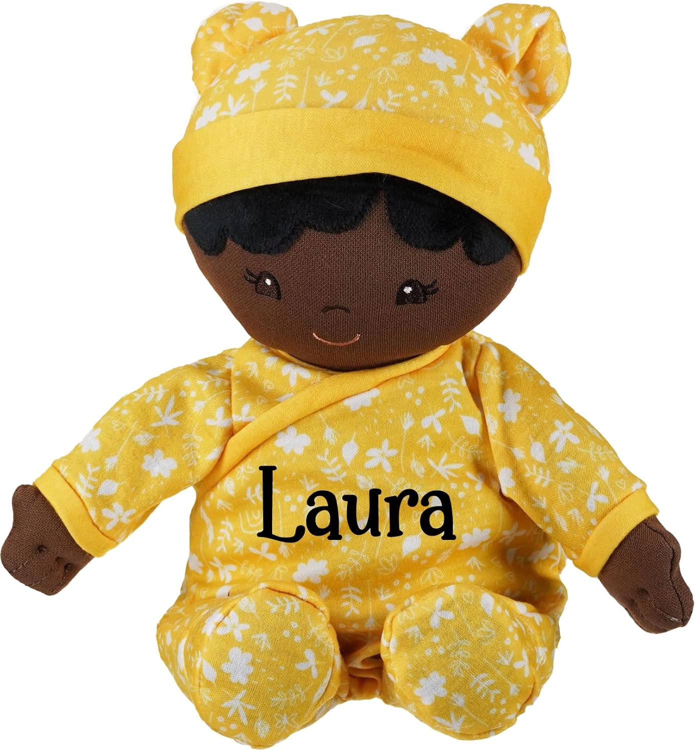 Baby Doll Toys for Girls African American 12 Inch Plush Stuffed Animal Flower Pajamas Personalized with Custom Name