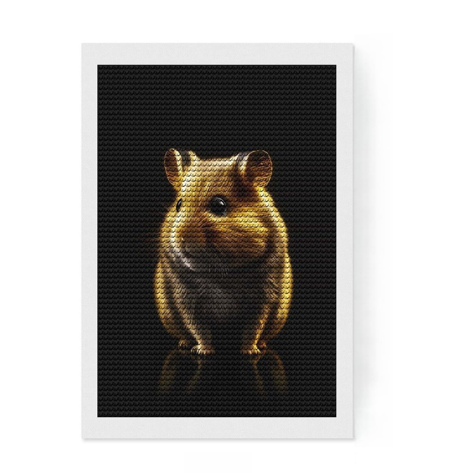 Junmoney Hamster Gold Black Diamond Painting Set 8"x12", Complete Accessories, Satisfying Creative Project, Stress Relief Craft, Office Decor