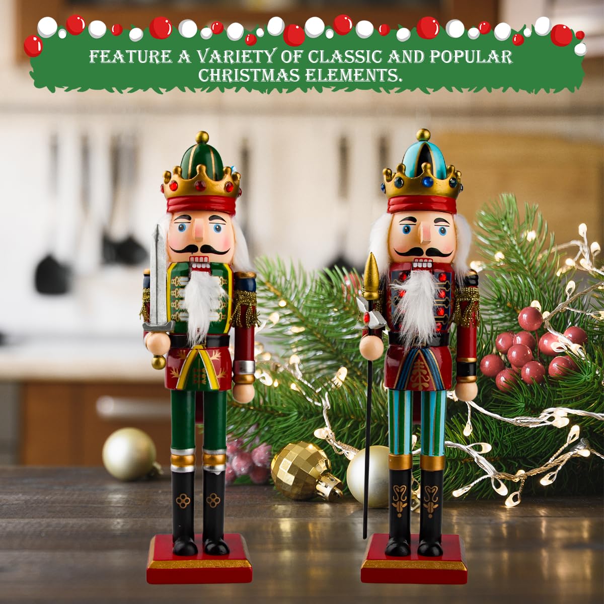 2025 Grande Soldato Schiaccianoci di Natale in Legno, 2 Pezzi 30cm Schiaccianoci Natalizi Soldatino Tradizionale Fatto a Mano, Figure Classiche Decorazioni Natale Soldato (B)