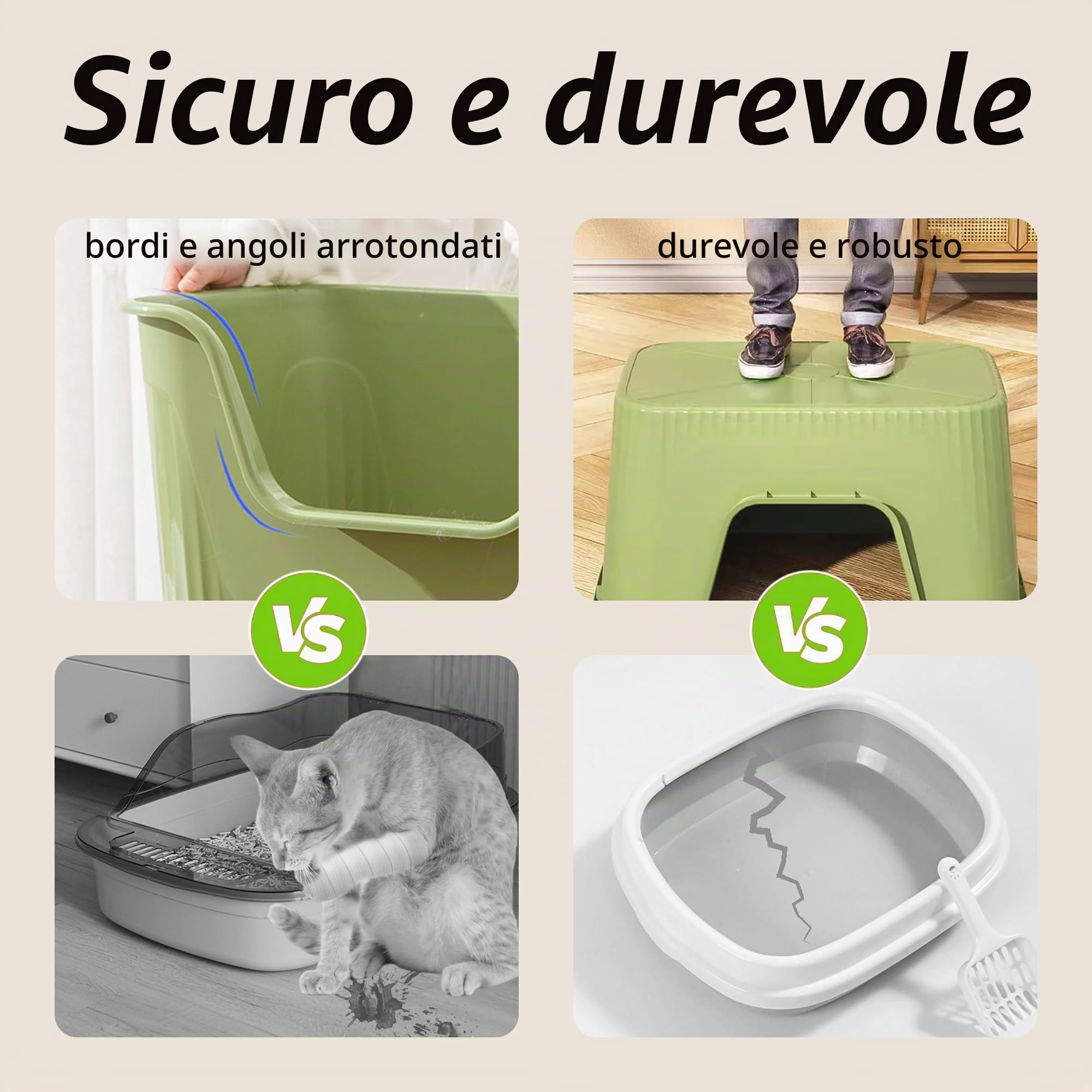Vealind Grande Top Open Cat Litter Box con High Side Deep XL Lettiera Vassoio Soglia Bassa Pet Anti-Spillage con No Mess Litter Pan
