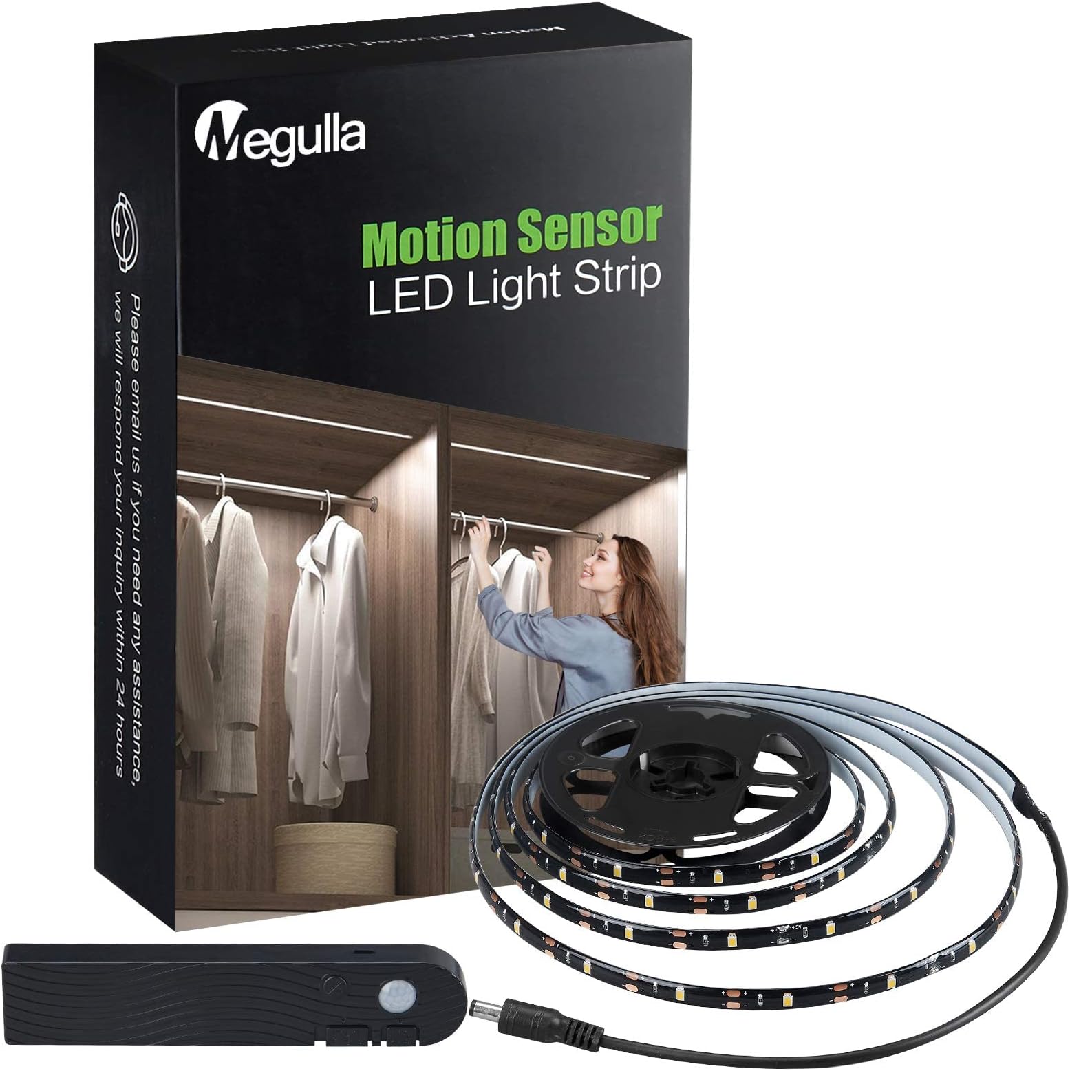 Motion Sensor LED Strip Lights, Megulla Gen2 Rechargeable Battery Powered Motion Activated 2Meter LED Adhesive Lights, Dimmable Black Waterproof LED Strip for Under Cabinet, Stairs (3000K-4000K-6000K) [Energy Class A++]