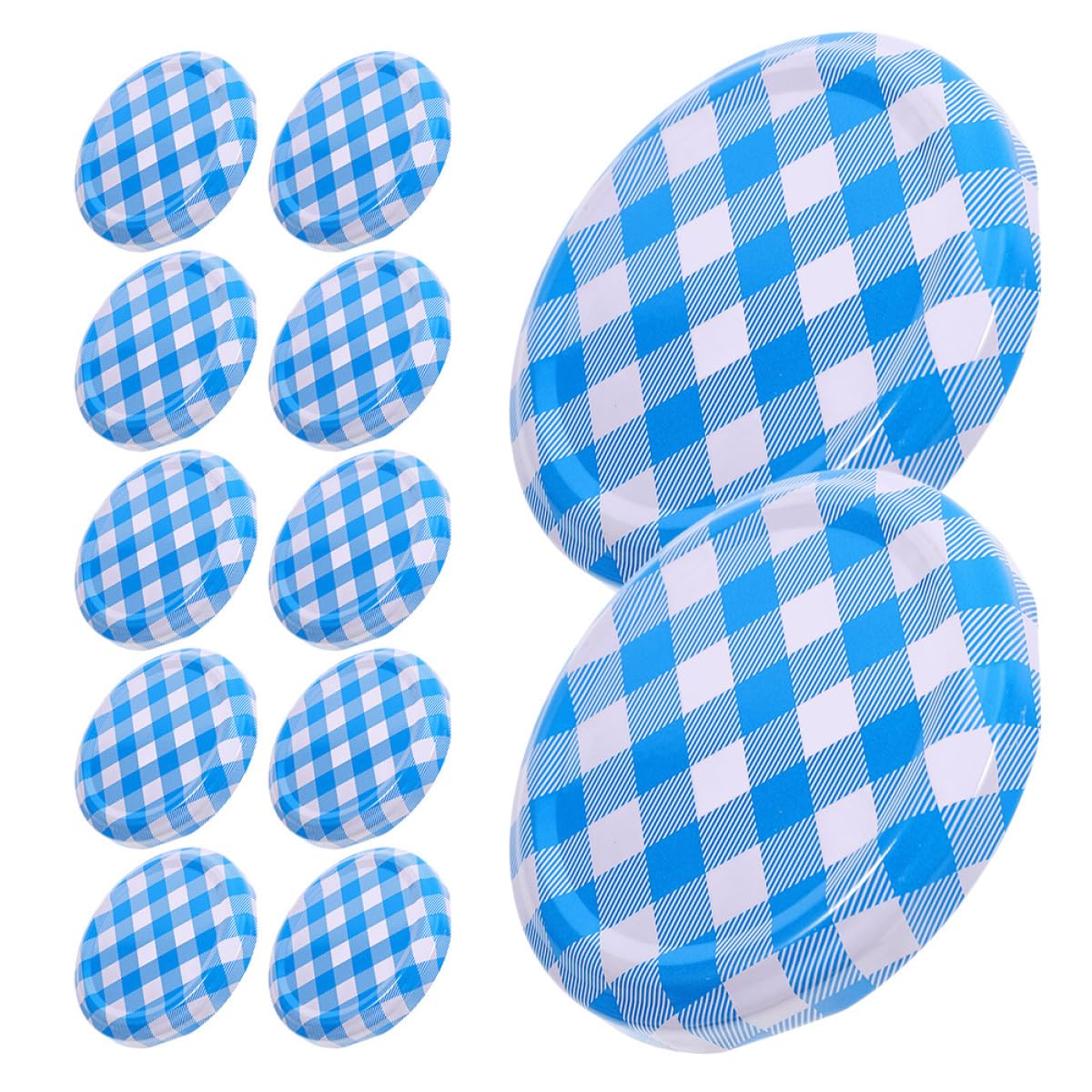 Uonlytech 50 Couvercles Hermétiques en Fer-blanc 63 Mm à Vis pour Bocaux de Conserve, Réutilisables et Anti-fuites, Bleu à Carreaux, Lot pour Confiture et Stockage Alimentaire Maison