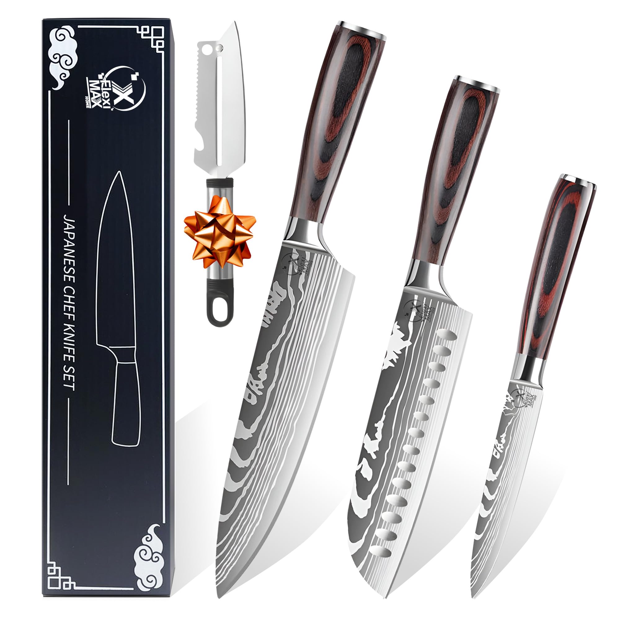 couteau cuisine couteaux de cuisine de Couteaux Chef 8”, Santoku 7”, Utilitaire 5” et Éplucheur couteau de cuisine