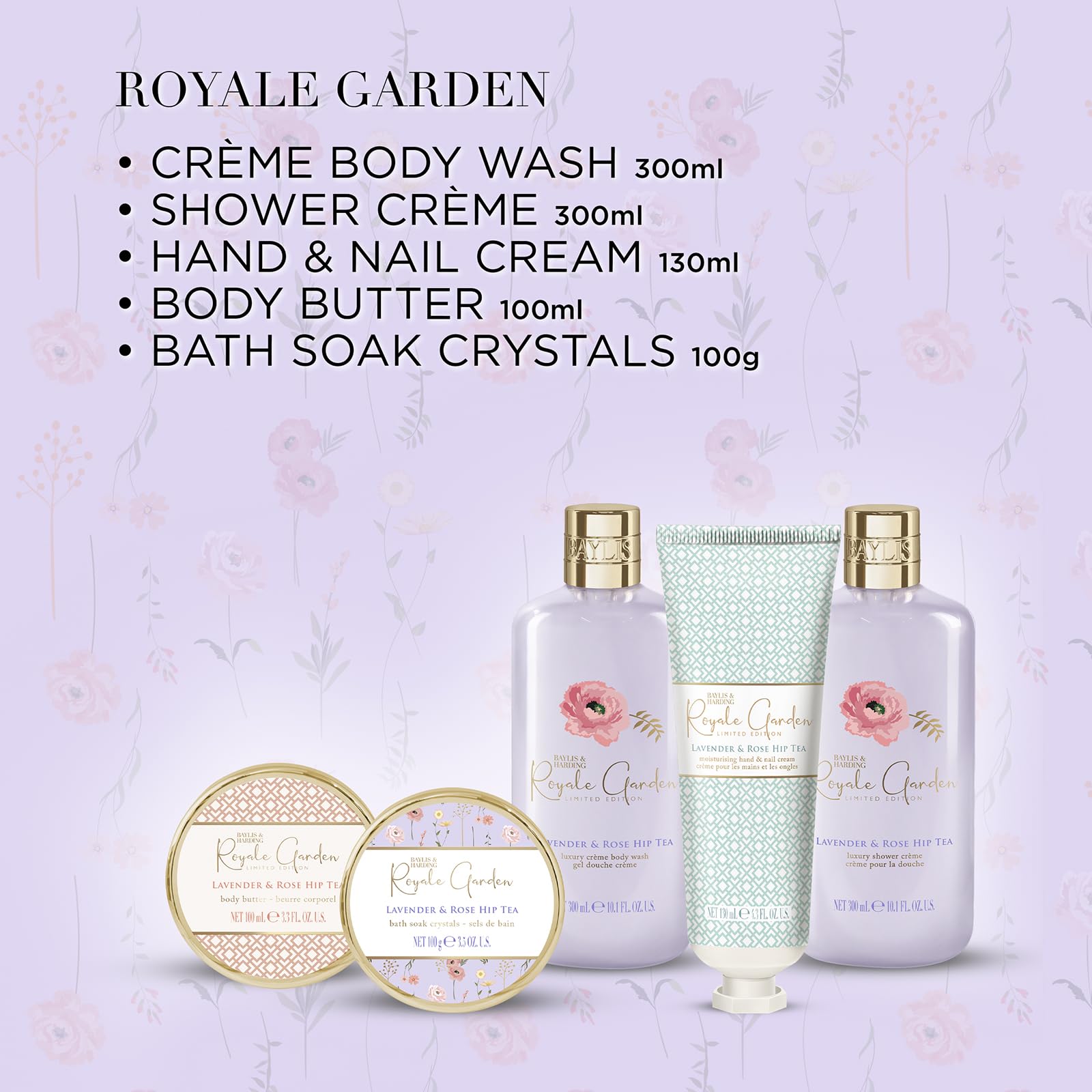 Baylis & Harding Royale Garden Lavender & Rosehip Tea Luxury Hat Box Gift Set (Pack of 1) - Vegan Friendly - Image 3