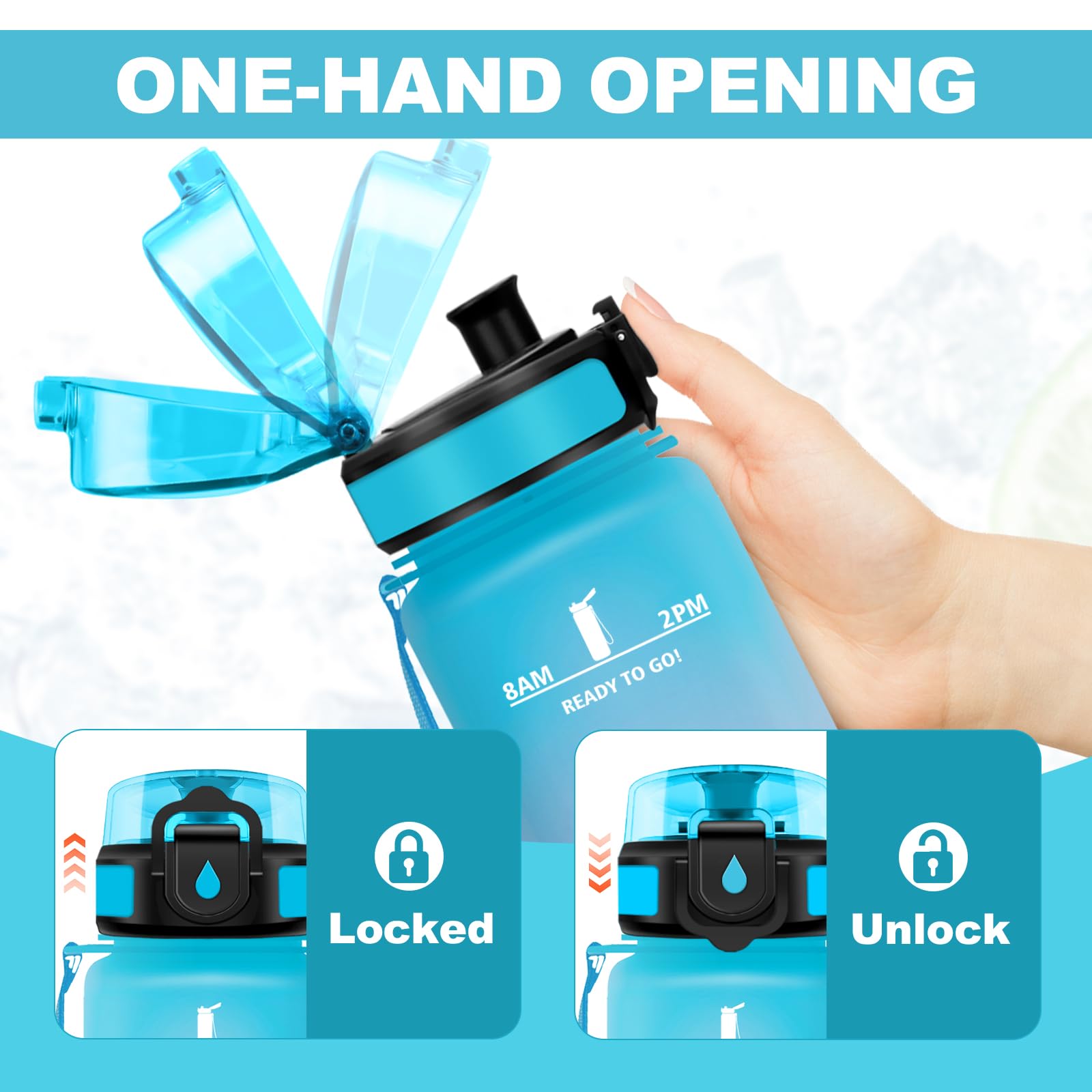 JAPORIA Borraccia 1L, Bottiglia Riutilizzabile, Bottiglia Acqua A Prova di Perdite, Borraccie con Filtro e Marcatori Temporali, senza BPA, Borraccia Motivazionale per Campeggio, Scuola, Ufficio