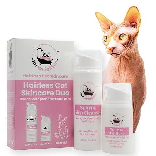 Mr Wrinkles Sphynx Cat Skincare Duo | Made for Hairless Cats, Cleanser & Moisturizer, Gentle Shampoo Alternative, Lick-Safe, 100% Natural, Product of Canada