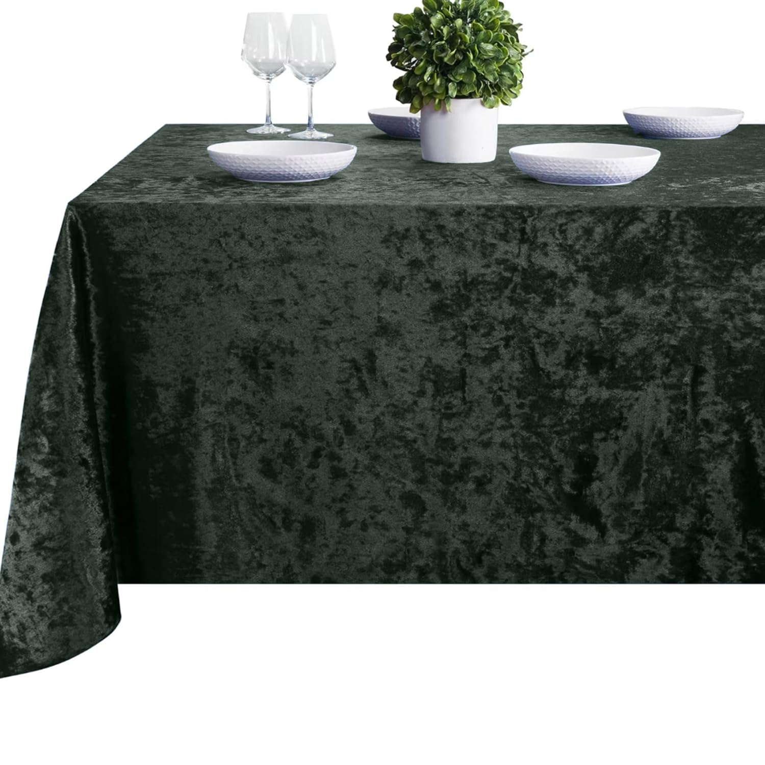Elegant Event Essentials-Rectangle Crushed Velvet Tablecloths-Thicken Wrinkle-Resistant Table Cloth, Washable Heavy Weight Table Cover 52 Inch x 90 Inch Bottle Green โ image 1