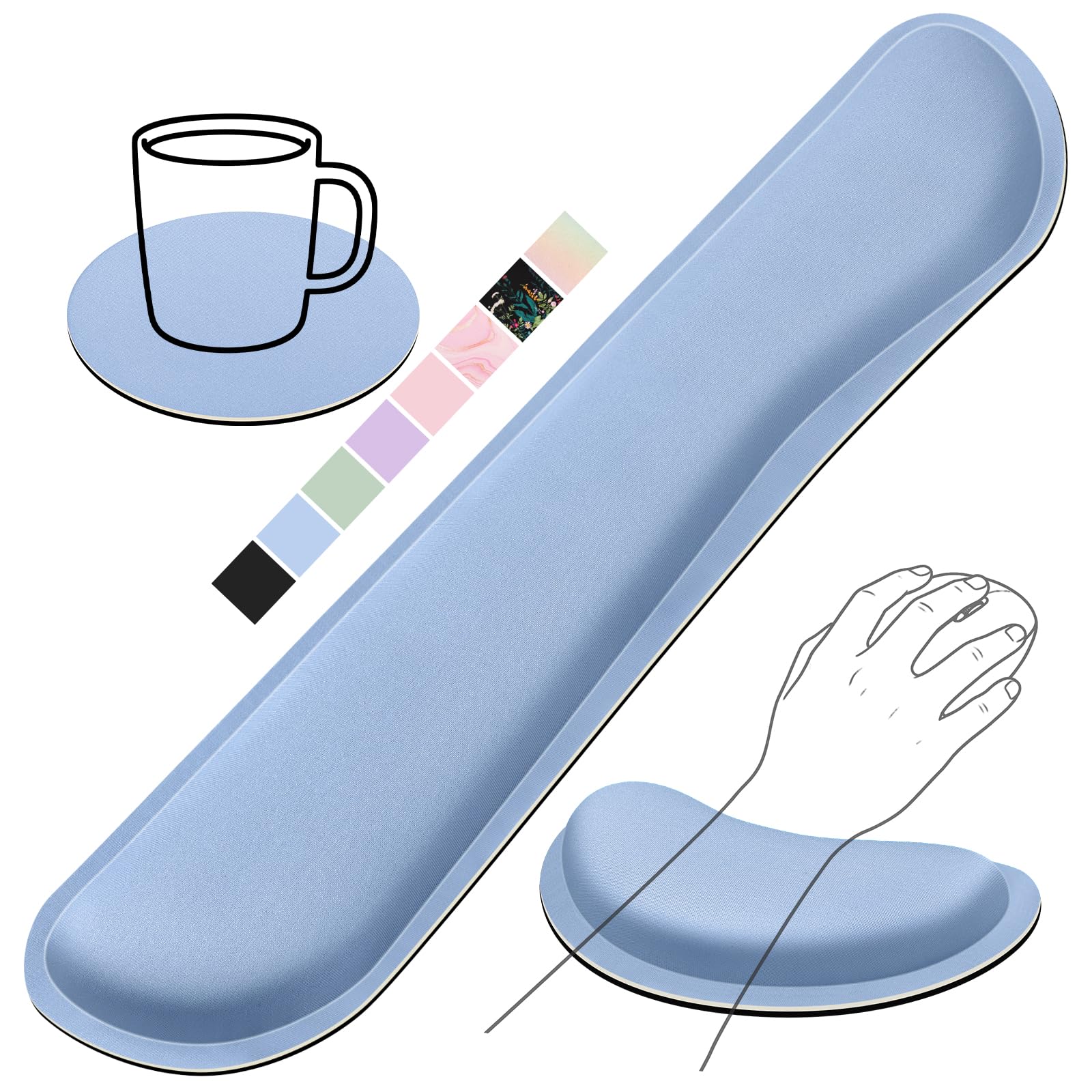 Retuhapy Keyboard Wrist Rest Set, Gel Memory Foam, 3-Piece, Blue