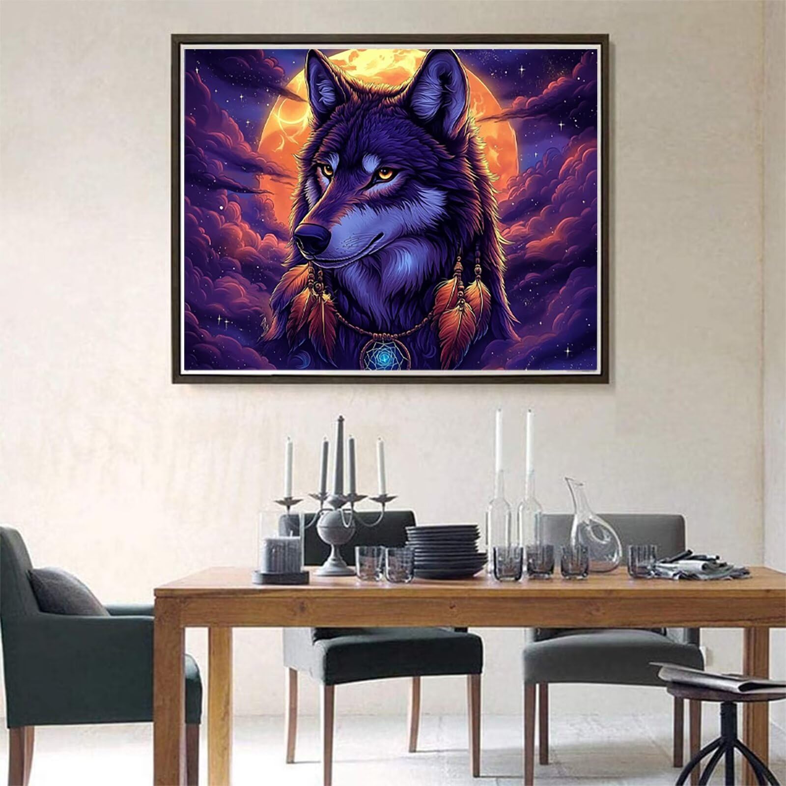 Diamond Painting Wolf, Diamond Painting Viereckige Steine Traumfänger für Basteln Mädchen 8 Jahre, 5D DIY Diamant Bastelset Erwachsene, Diamant Handwerk Geschenke für Zuhause Deko 80x100cm C4-233