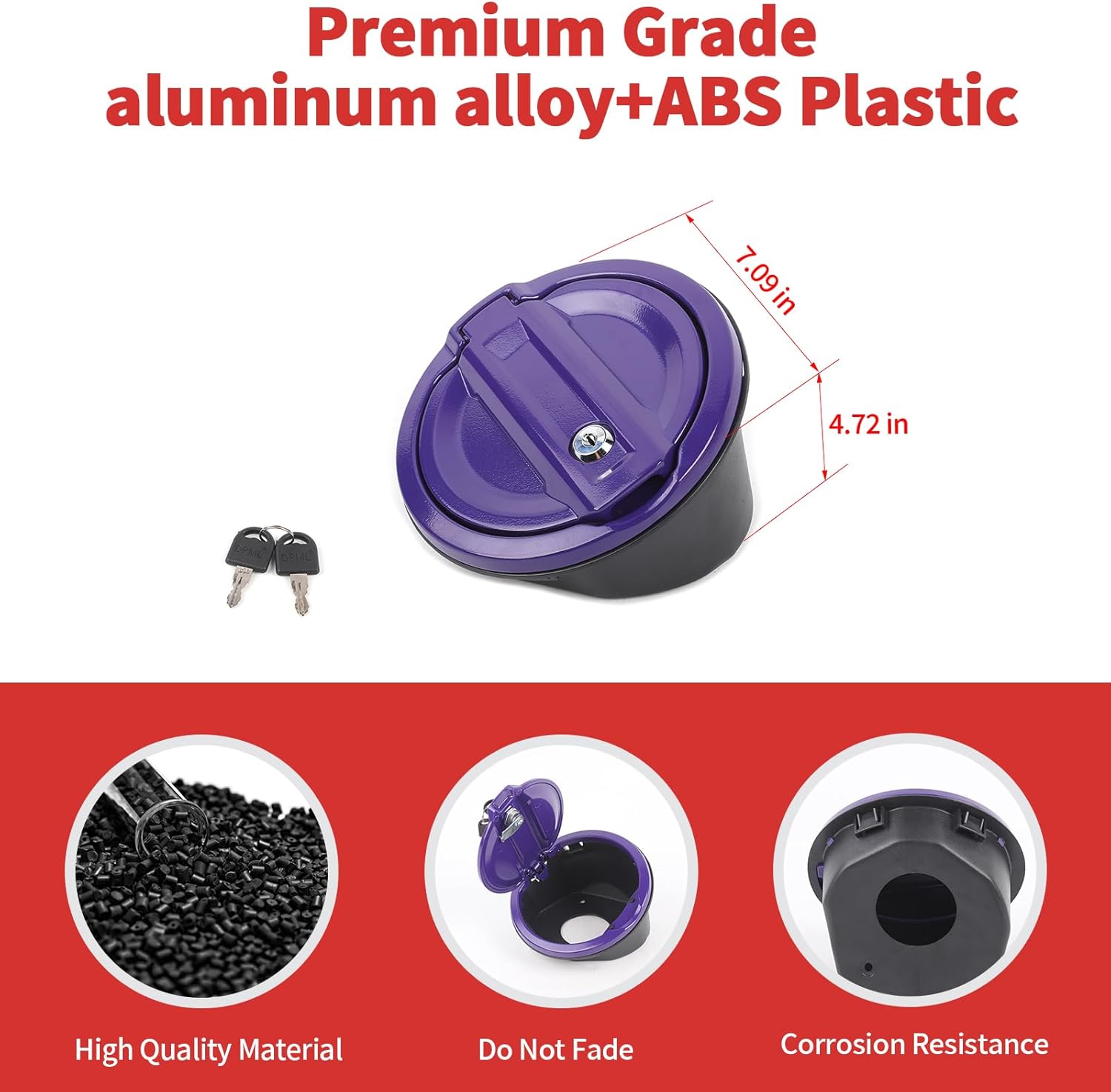 Locking Fuel Filler Door Gas Tank Cap Cover Fit for 2018-2026 Jeep Wrangler JL & Unlimited Sport Rubicon Sahara 2/4 Door, Aluminum Fuel Door Exterior Accessories(Purple)