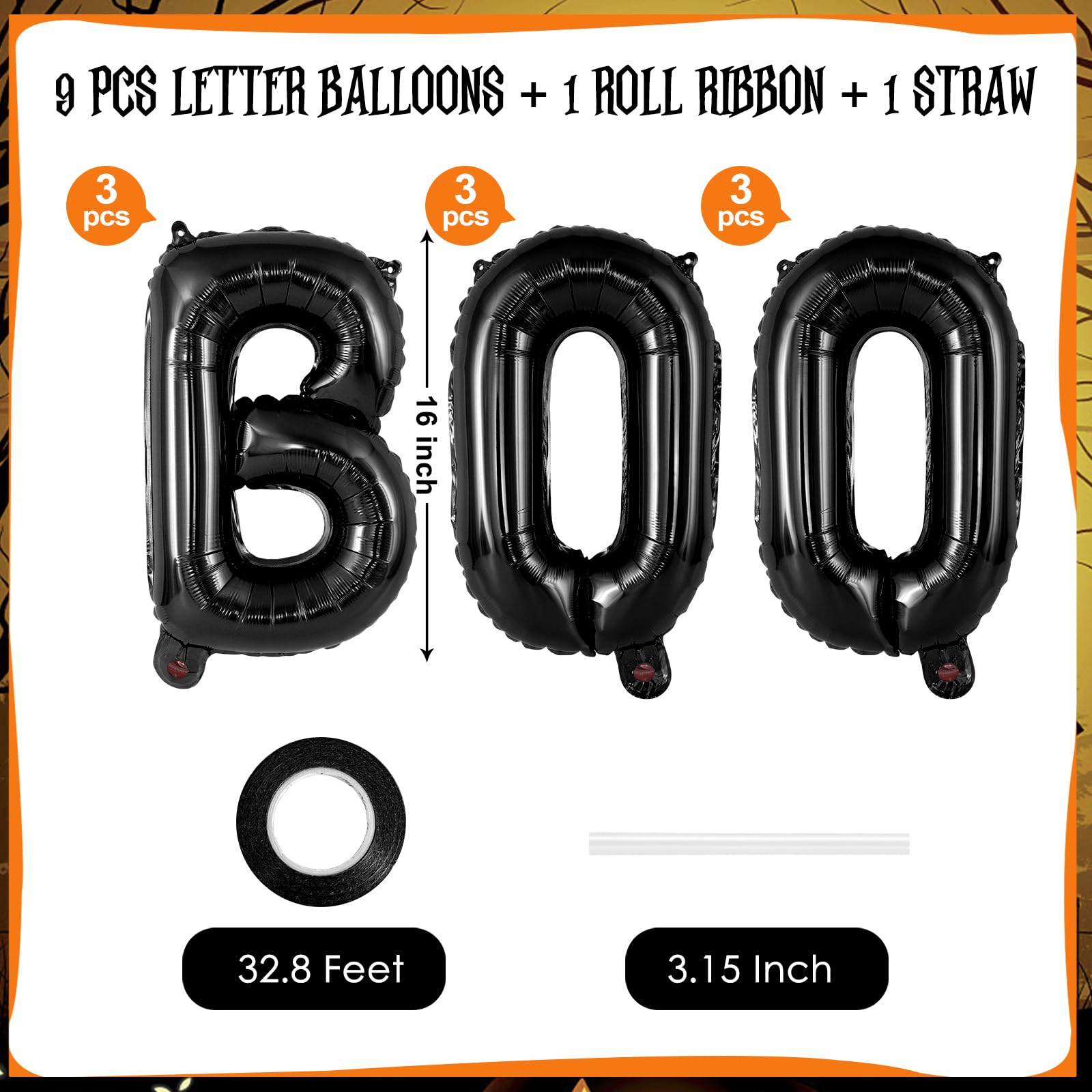BOXOB Halloween 'BOO' Ballon Set - Mit 3D Fledermäusen & Banner