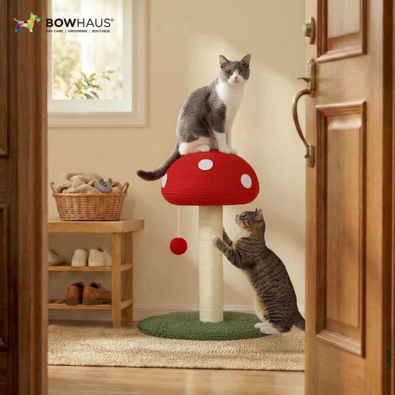 Mushroom Cat Scratching Post, Mushroom Cat Scratcher with Sisal Rope and Interactive Hanging Ball, 20 Inch Scratching Post for Indoor Cats and Kittens