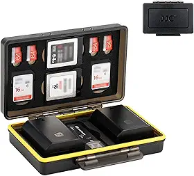 JJC Estojo para cartão de memória com bateria de câmera, SD Micro SD TF MSD XQD e organizador de armazenamento para cartão Canon Nikon, Sony, Fujifilm Olympus, resistente à água e à prova de choque