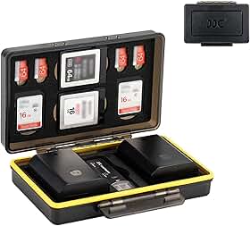 JJC Estojo para cartão de memória com bateria de câmera, SD Micro SD TF MSD XQD e organizador de armazenamento para cartão Canon Nikon, Sony, Fujifilm Olympus, resistente à água e à prova de choque