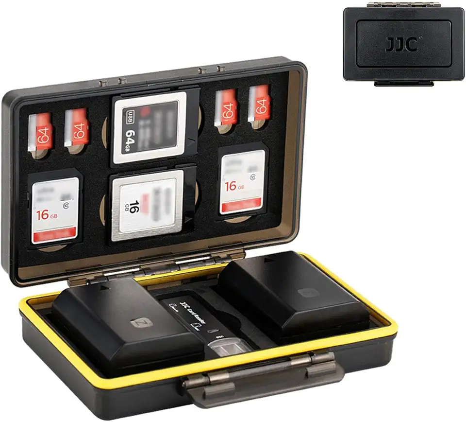 JJC Estojo para cartão de memória com bateria de câmera, SD Micro SD TF MSD XQD e organizador de armazenamento para cartão Canon Nikon, Sony, Fujifilm Olympus, resistente à água e à prova de choque