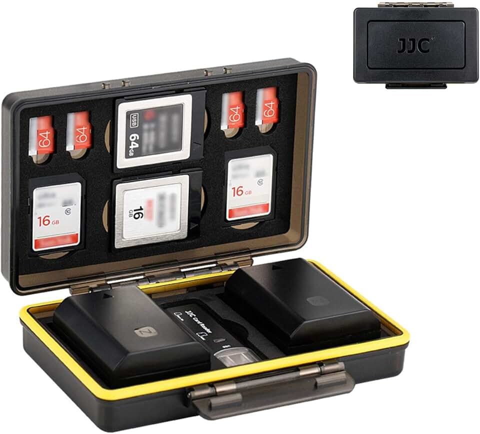 JJC Estojo para cartão de memória com bateria de câmera, SD Micro SD TF MSD XQD e organizador de armazenamento para cartão Canon Nikon, Sony, Fujifilm Olympus, resistente à água e à prova de choque