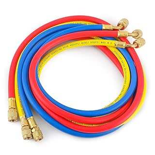 HONG SEN HVAC Hoses and AC Manifold Gauge Hoses 5ft Kit Compatible with R410a, R32 Refrigerant 1/4" SAE-5/16‘’ SAE Thread, 800PSI AC Charge Hose