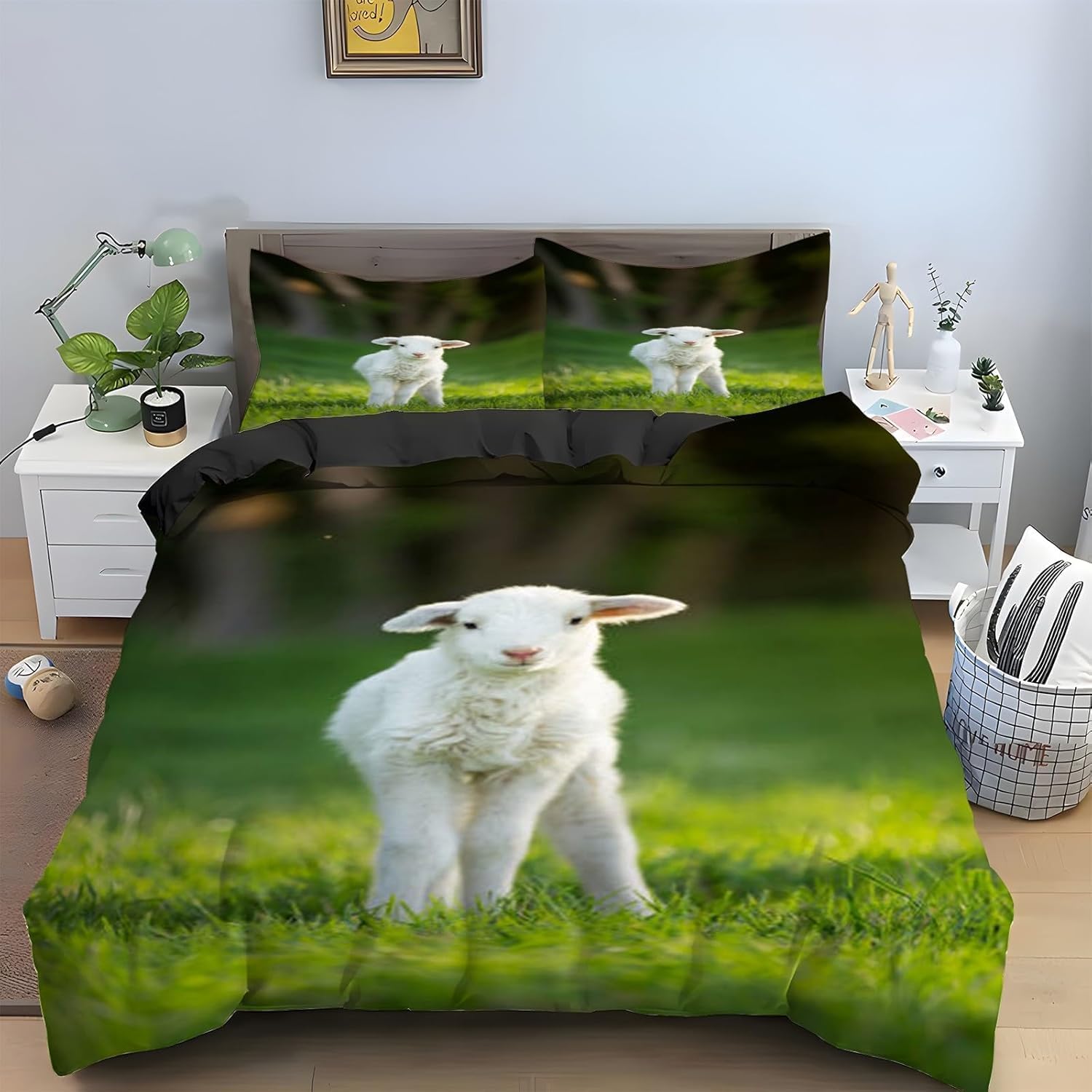Komplet pościeli 220 x 240 cm, owcza, miękka pościel z mikrofibry, poszewka na kołdrę z nadrukiem 3D, zwierzęta gospodarskie, 3-częściowy, poszwa na kołdrę z zamkiem błyskawicznym i 2 poszewki na