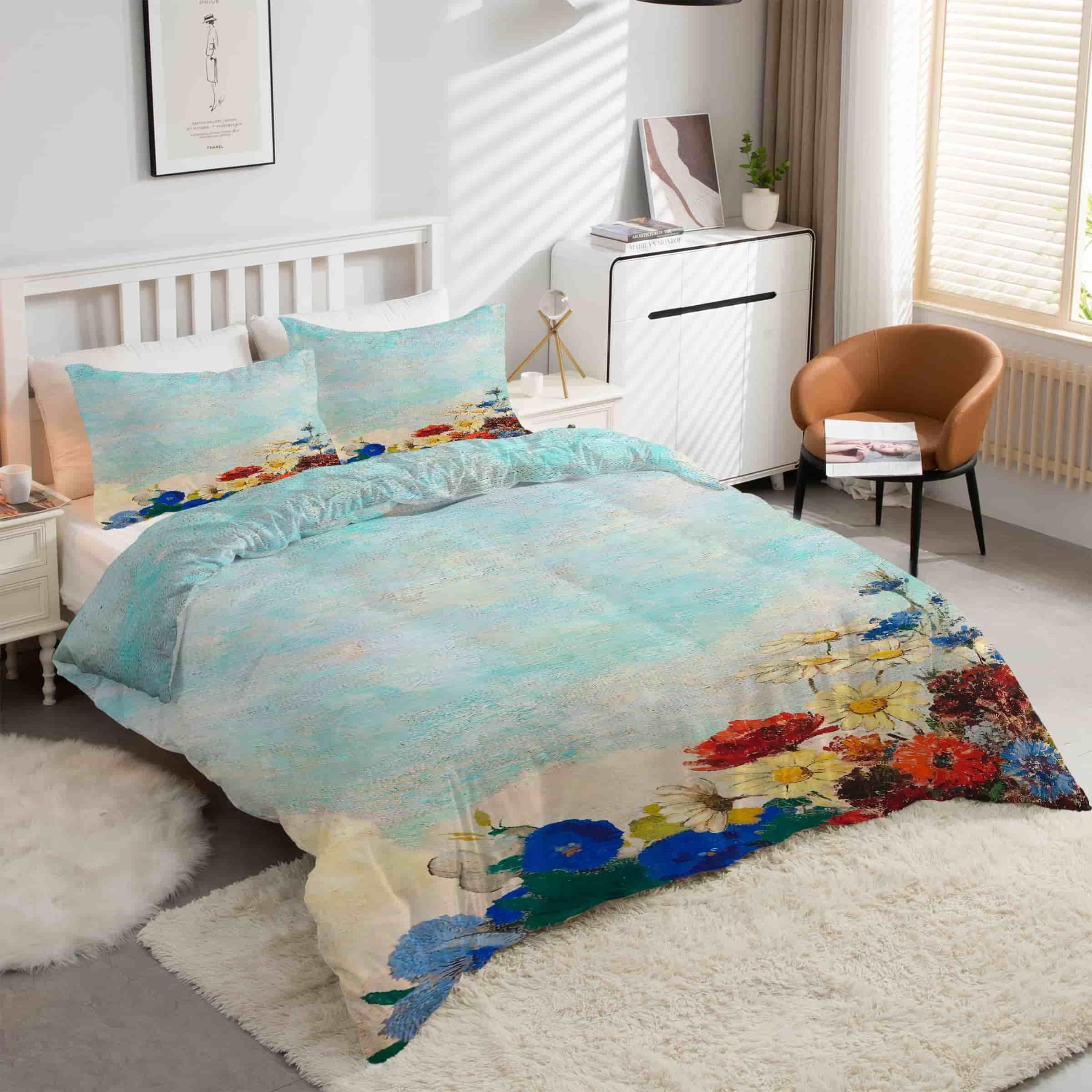 Housse de couette 240x260 peinture à l'huile fleurs avec 2 taies