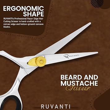 Ruvanti Hair Cutting Scissors - Professional Barber Premium Shears For Salon And Home Use, Sharp & Durbale Stainless Steel Blades for essential hair care & grooming, Comfortable Grip Handles