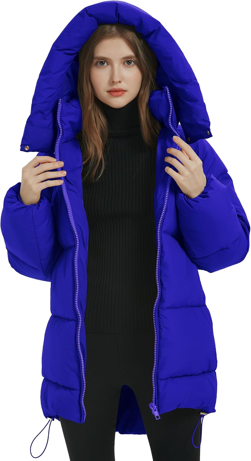 Kissonic Women's Warm Winter Coat Hooded Puffer Jacket Full Zip Long Puffer Coat with Pockets - Image 3