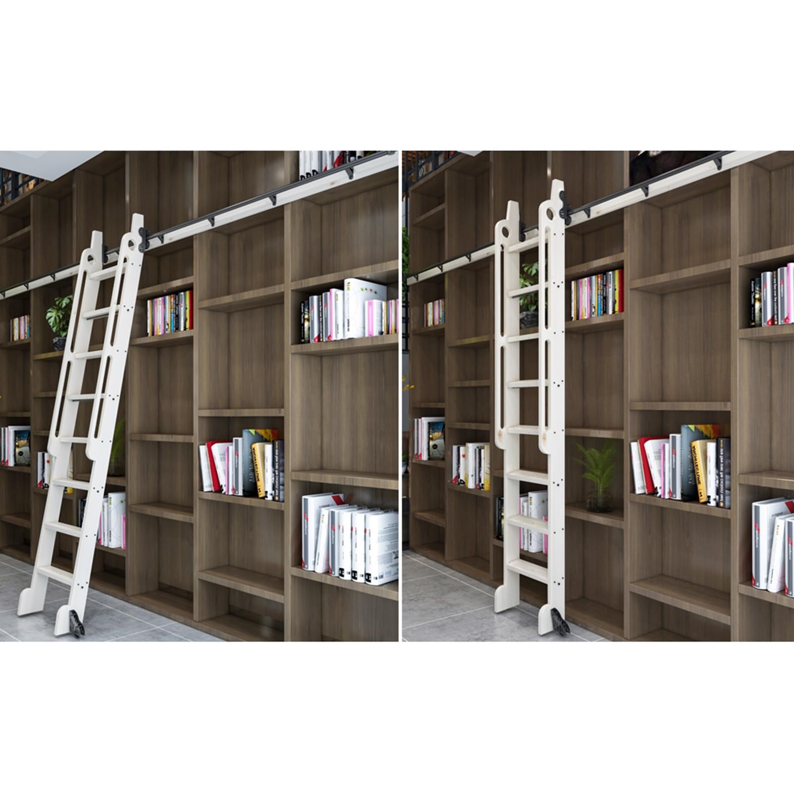 Kit rail coulissant grange acier noir avec roue de sol pour bibliothèque de bureau