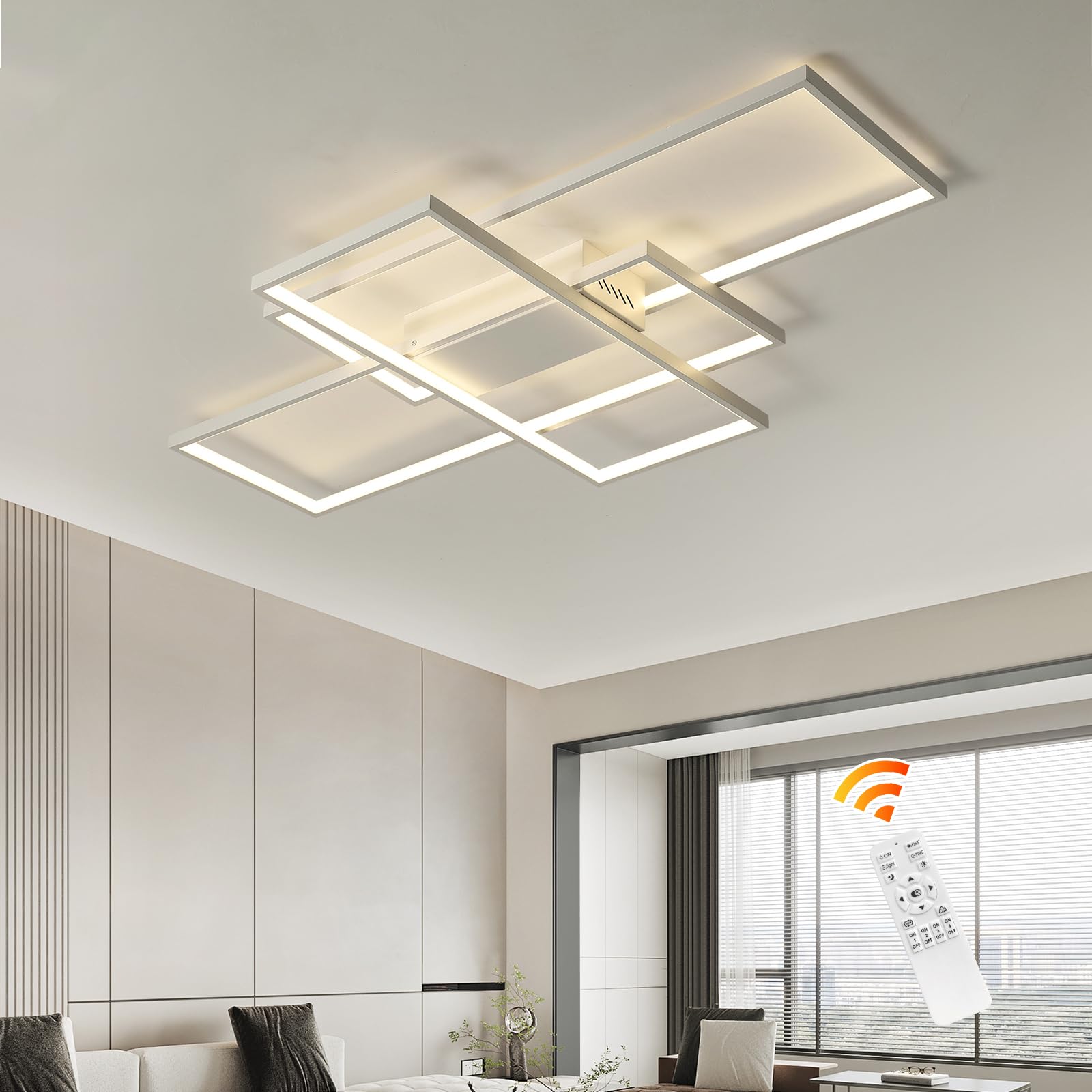 JIINOO Ceiling Light Dimmable LED Chandelier with Remote Control,Modern 50W 3-Layer Square Ceiling Lamp Acrylic Flush Mount Ceiling Lights Fixtures for Bedroom Dining Living Room Kitchen Office — image 1