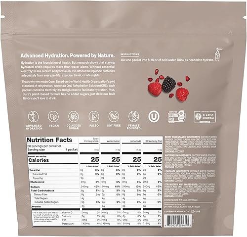 Miniatura 2 de Cure - Mezcla hidratante de electrolitos a base de plantas, polvo de electrolitos para aliviar la deshidratación, fabricada con agua de coco, sin