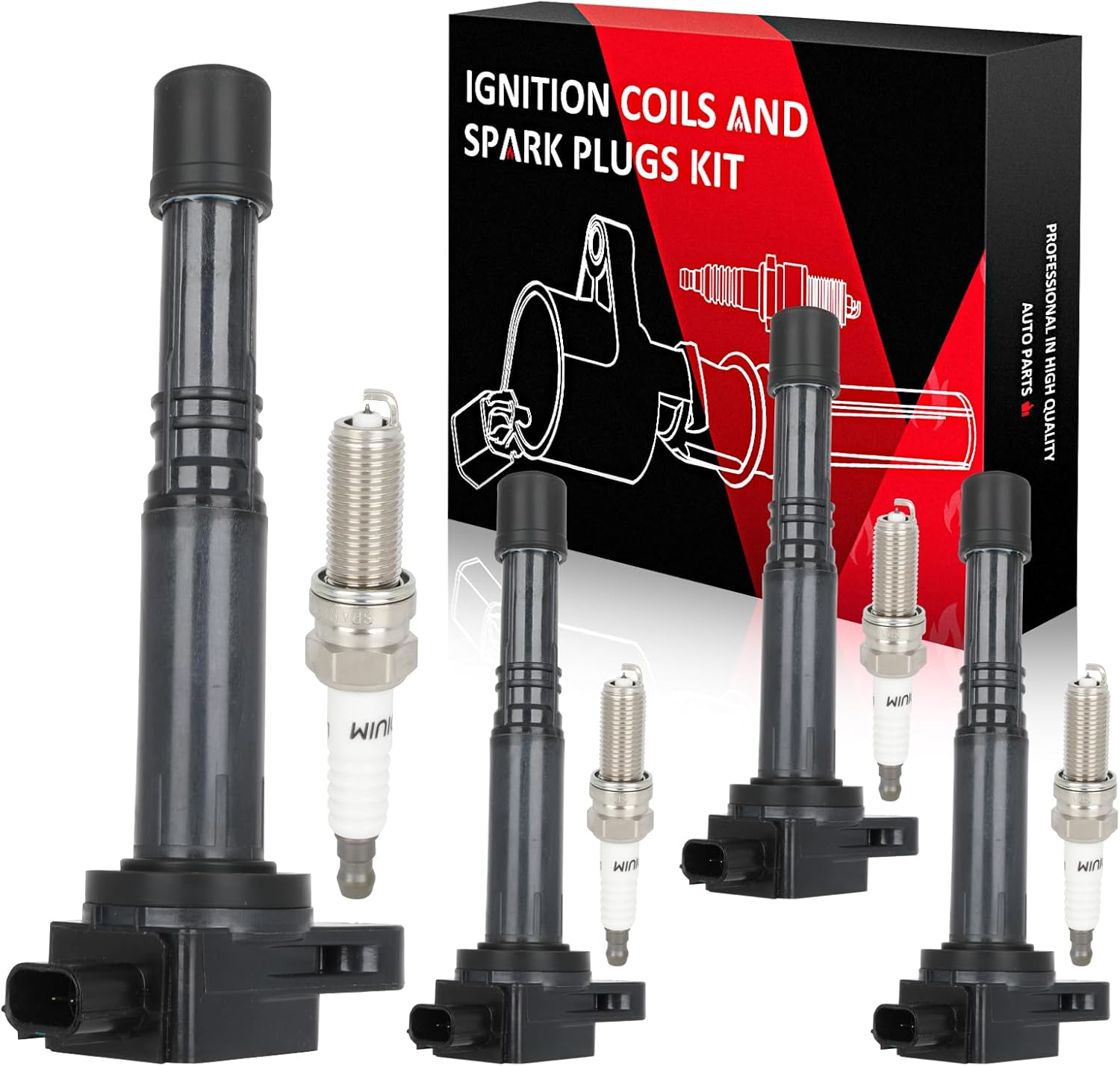 ECCPP 4 ignition coils wilth 4 iridium Spark Plugs UF602 Compatible for Acura ILX 2013-2015 L4 2.4L; Compatible for Honda Accord 2008-2012 L4 2.4L, for Civic 2012-2015 L4 2.4L, CR-V 2010-2014 L4 2.4L