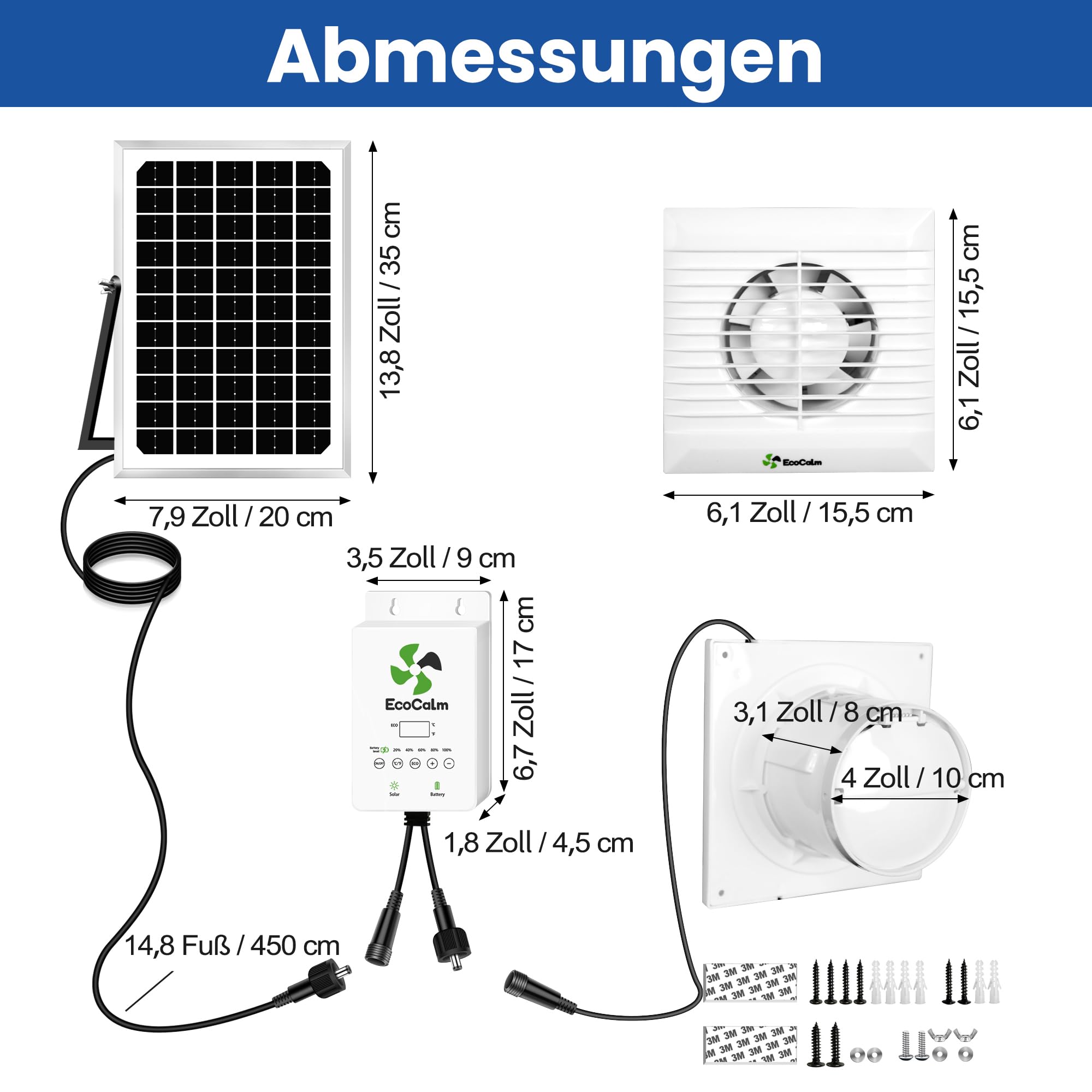 Solar Ventilator Outdoor 100mm 12V wasserdicht mit Solarpanel und Powerbank Kabel 4,5M Gewächshaus Zubehör