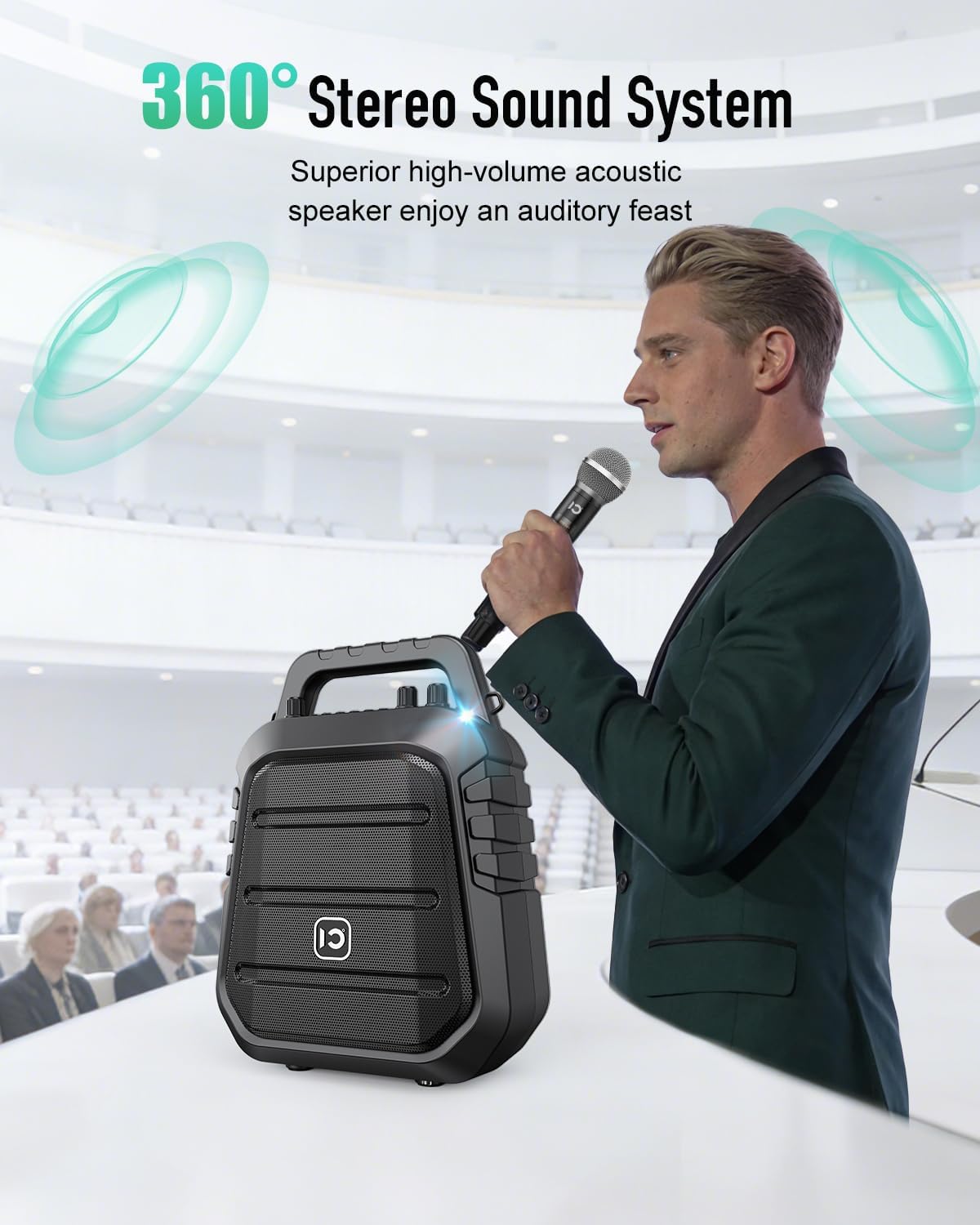 SHIDU 100W Powerful Voice Amplifier with 2 Wireless Microphones, Portable Speaker with Microphone, PA System with Sound Effects, Karaoke Machine Support BT/USB/TF Card/Aux/Guitar - Image 9