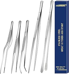 5 Pcs Cooking Fine Tweezers Tongs, Stainless Steel Food Tweezers Set