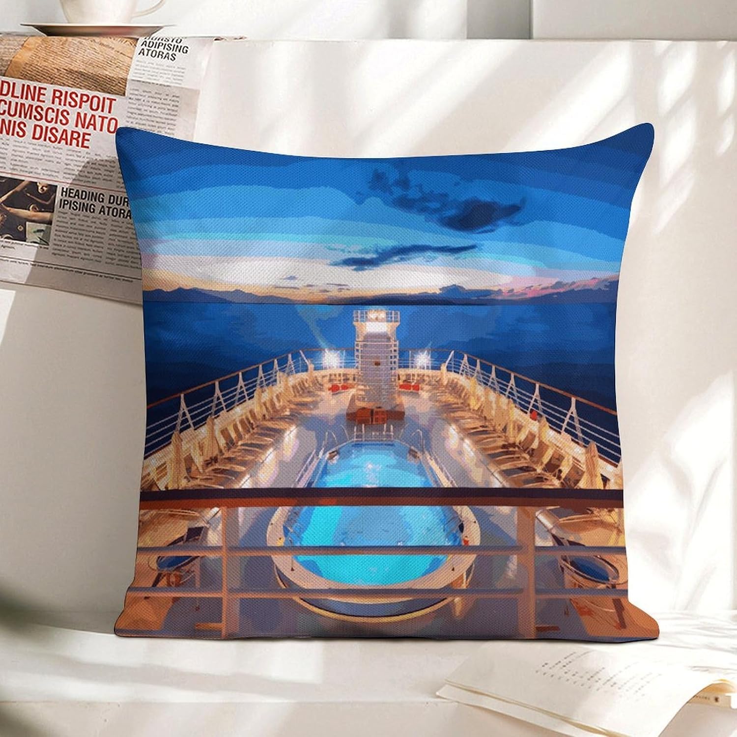 Pool Party Cruise Ship Pillow Protectors Cute Waterproof Pillow Cover Soft Skin-Friendly Cushion Case Decorative Square Cushion Cover for Couch Sofa Bed Living Room Bedroom