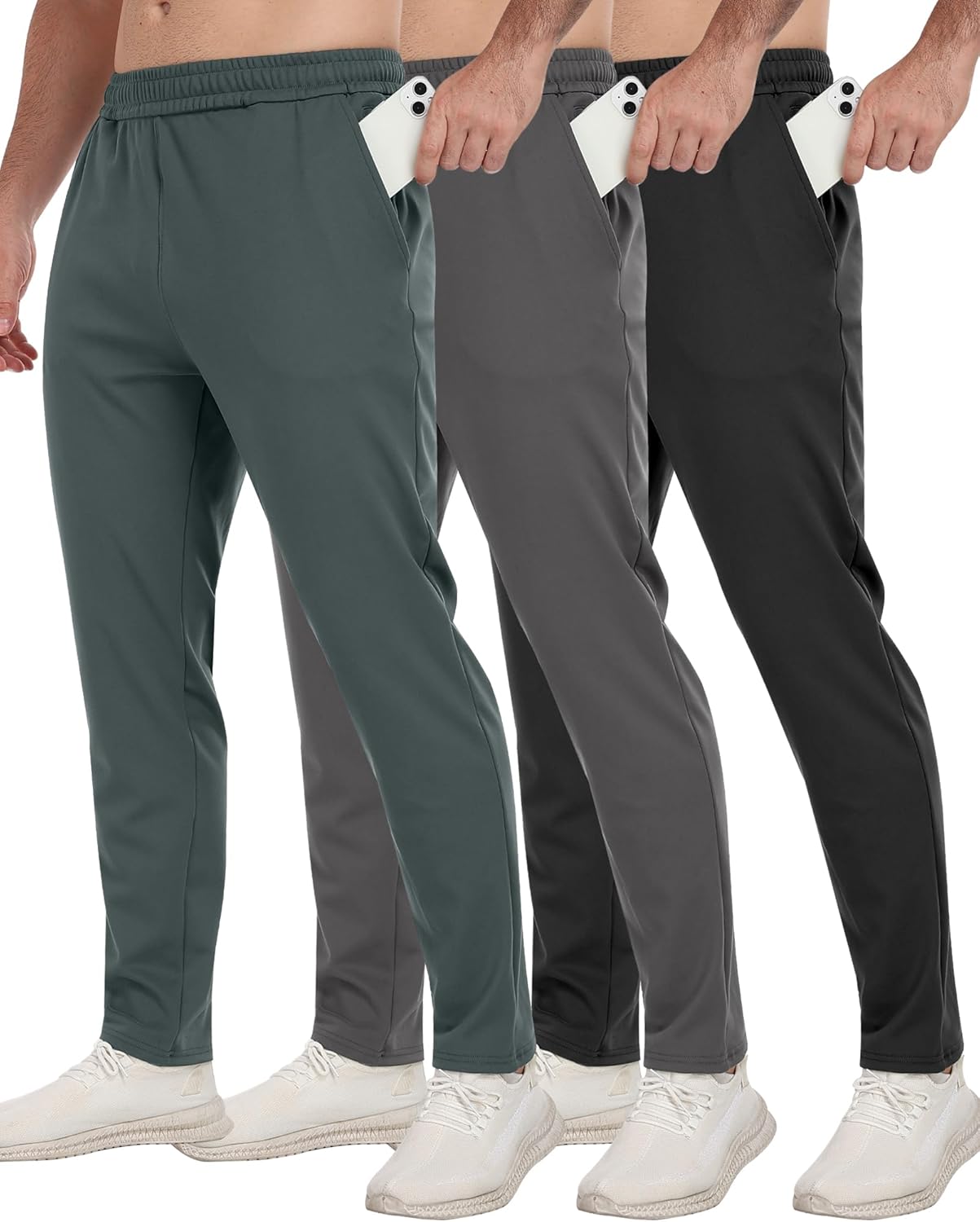 3 Pack Men's Workout Sweatpants with Pockets,Athletic Gym Tapered Joggers Pants for Men Running Pants