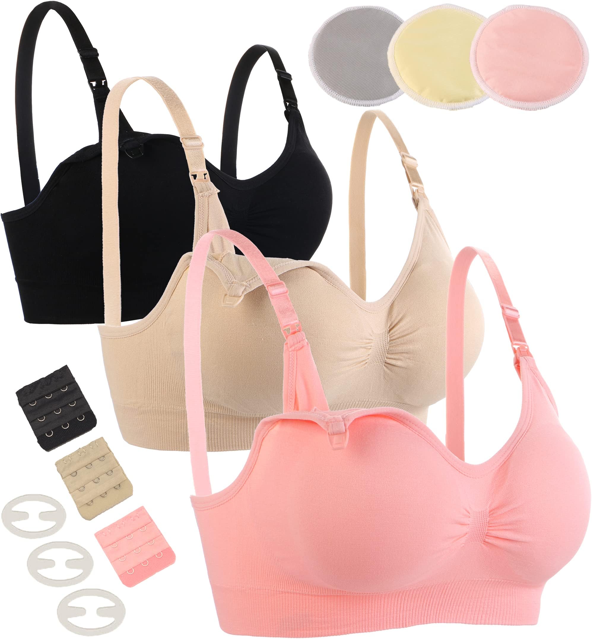 3 Pack Nursing Bra Seamless Breastfeeding Bras with Extra Washable Nursing Pad Maternity Sleep Bralette for Women